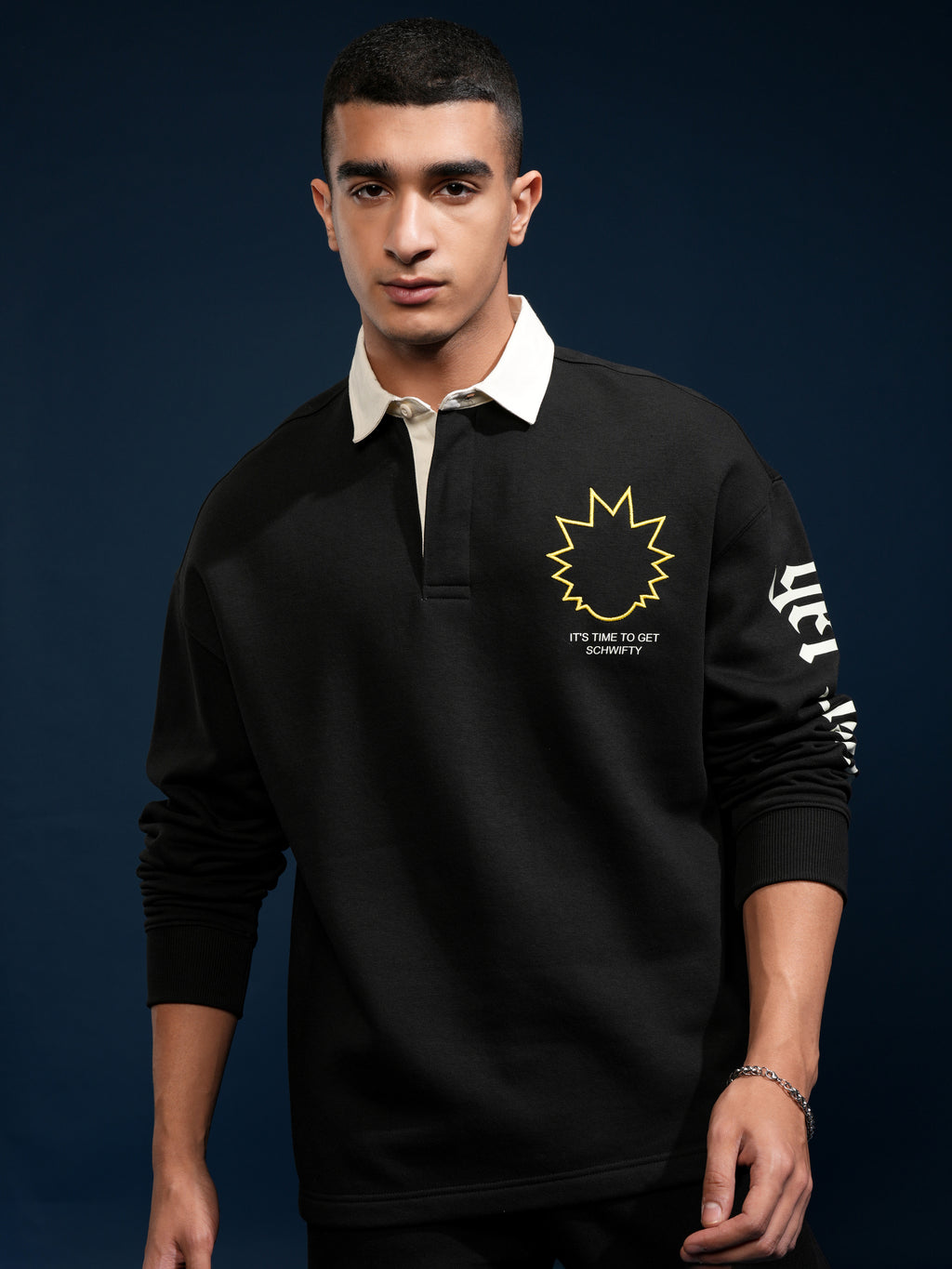 WB By Highlander Men Black Rick Sanchez Printed Polo Collar T-Shirt - Black - Image 3