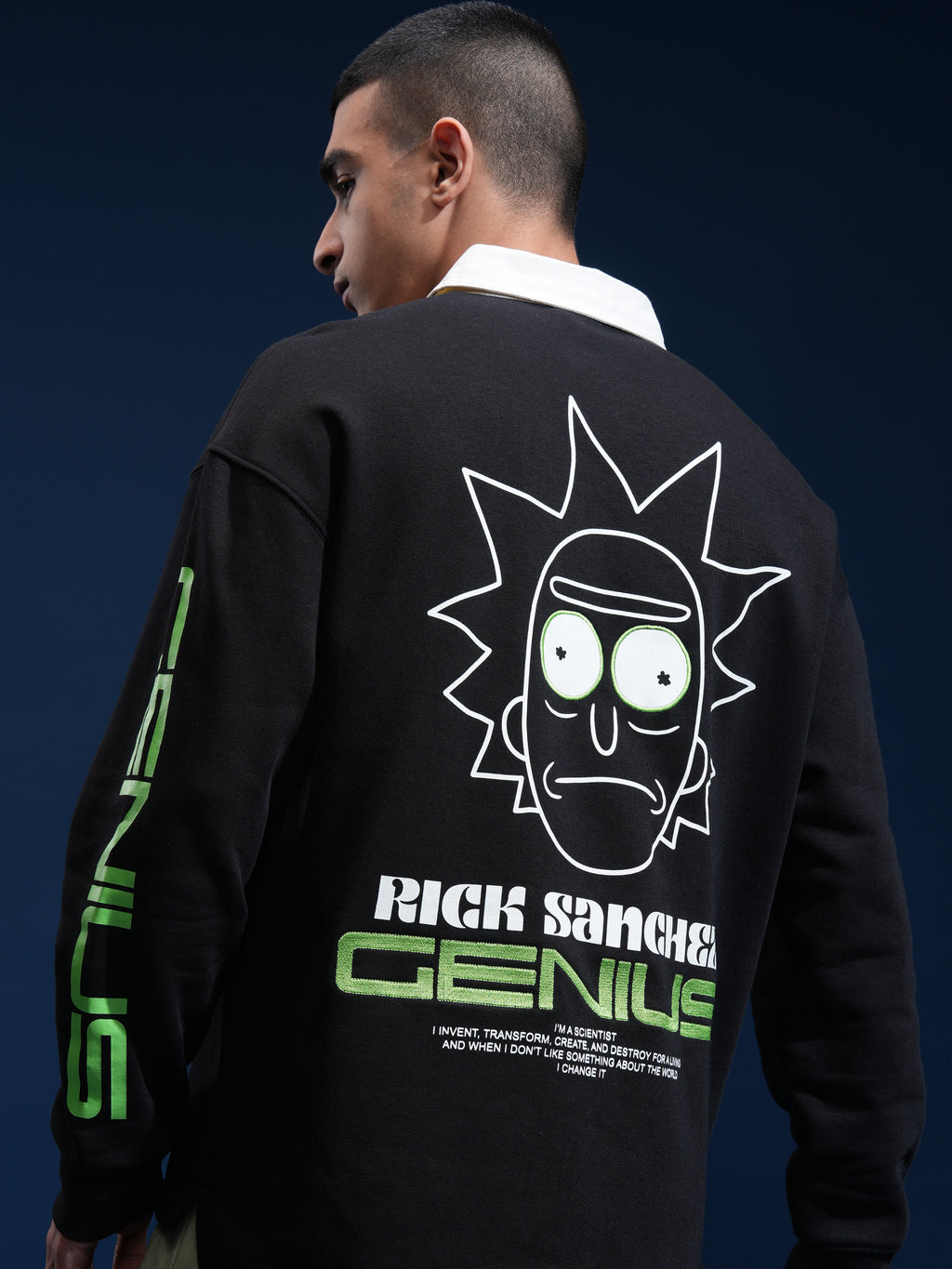 WB By Highlander Men Black Rick Sanchez Printed Polo Collar T-Shirt - Black - Image 1