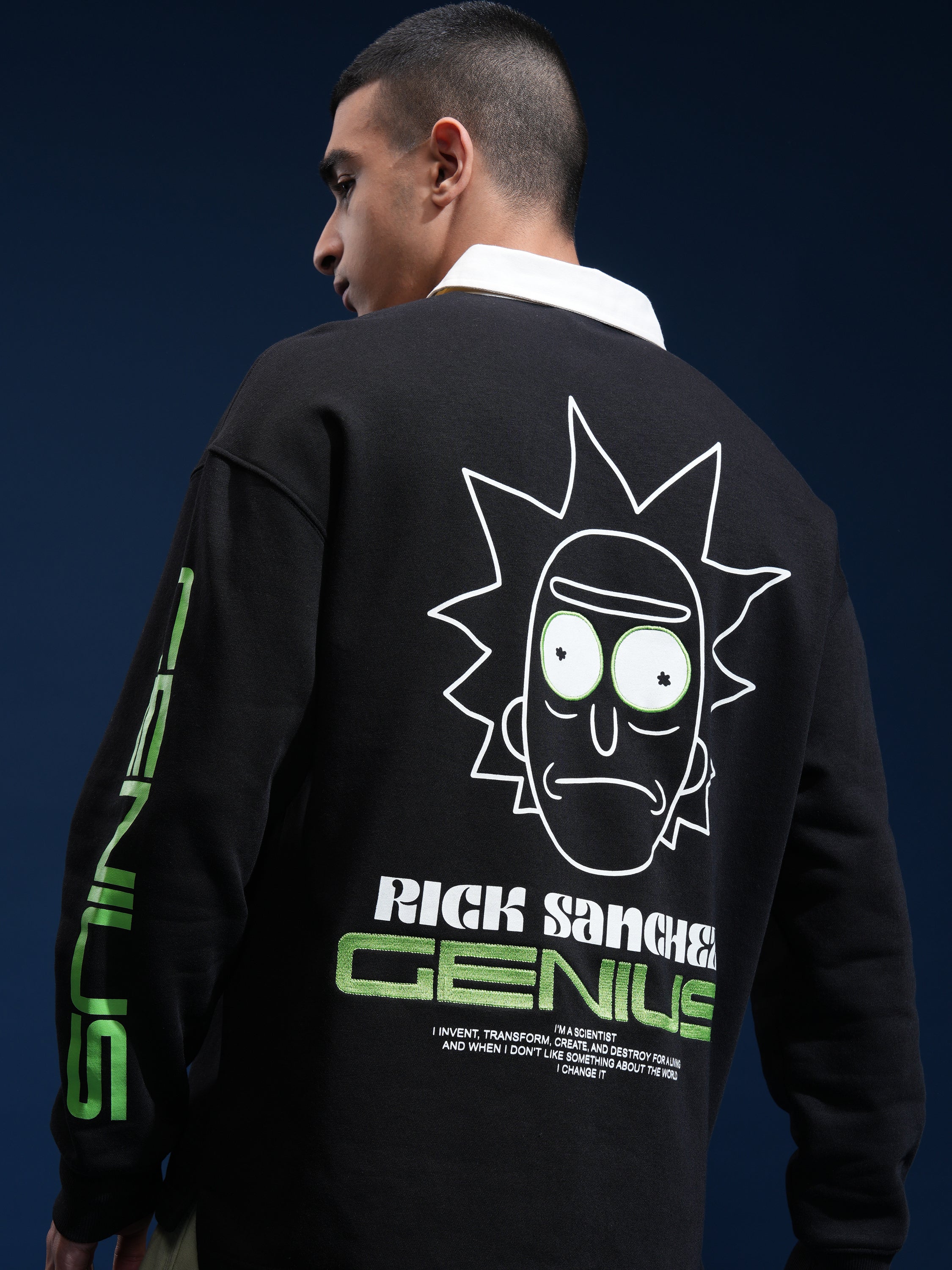 WB By Highlander Men Black Rick Sanchez Printed Polo Collar T-Shirt - Black - Image 1