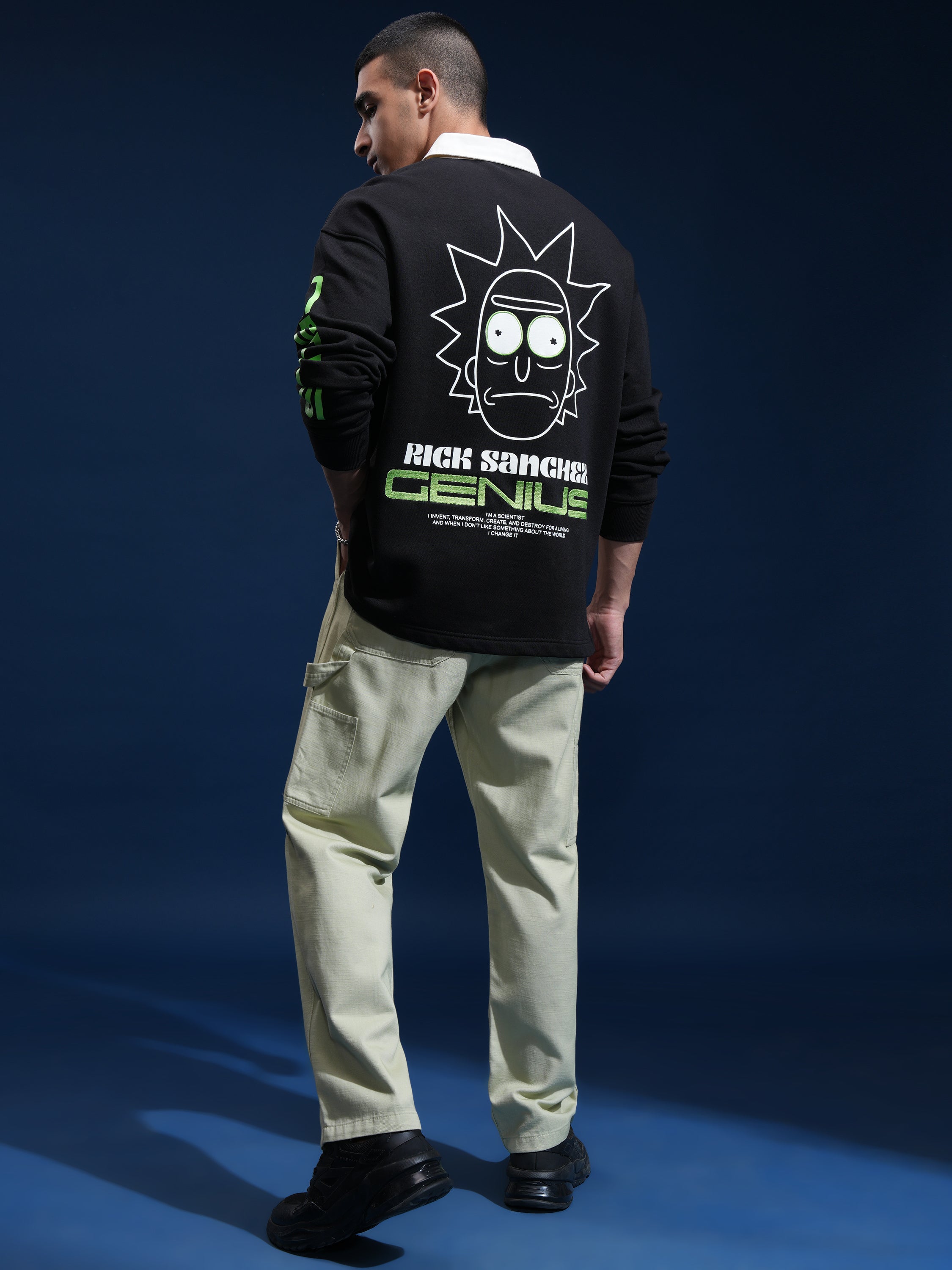 WB By Highlander Men Black Rick Sanchez Printed Polo Collar T-Shirt - Black - Image 2