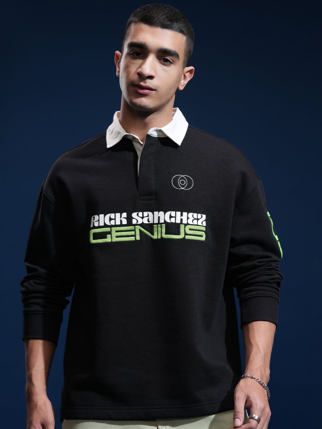 WB By Highlander Men Black Rick Sanchez Printed Polo Collar T-Shirt - Black - Image 3