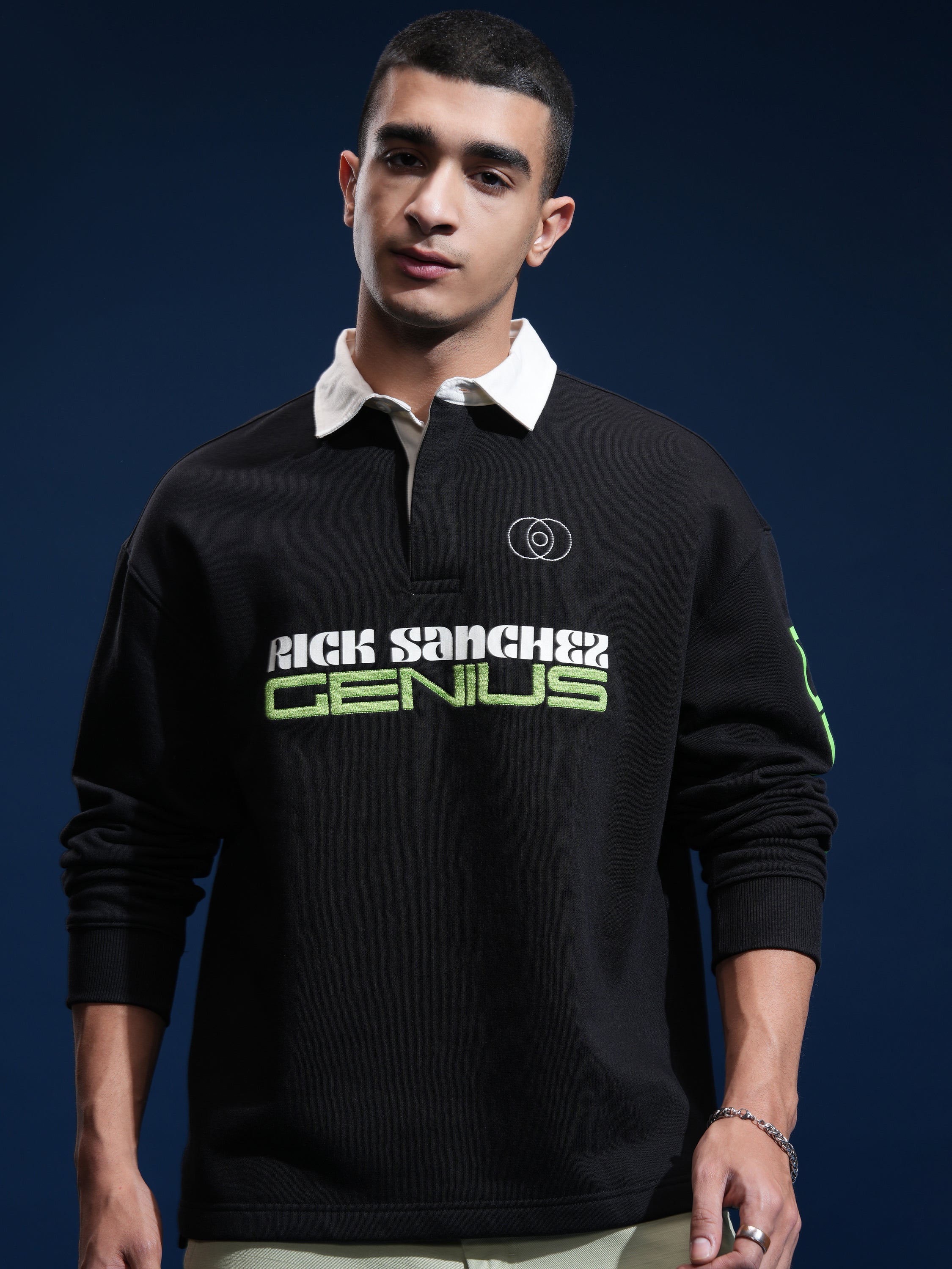 WB By Highlander Men Black Rick Sanchez Printed Polo Collar T-Shirt - Black - Image 3