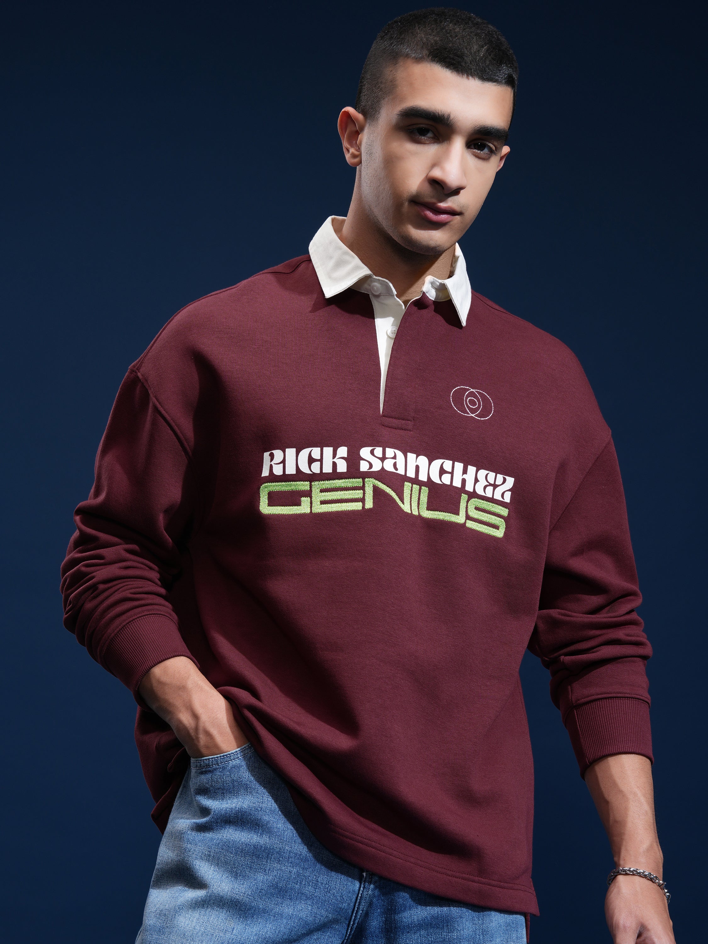 WB By Highlander Men Maroon Rick Sanchez Printed Polo Collar T-Shirt - Maroon - Image 3