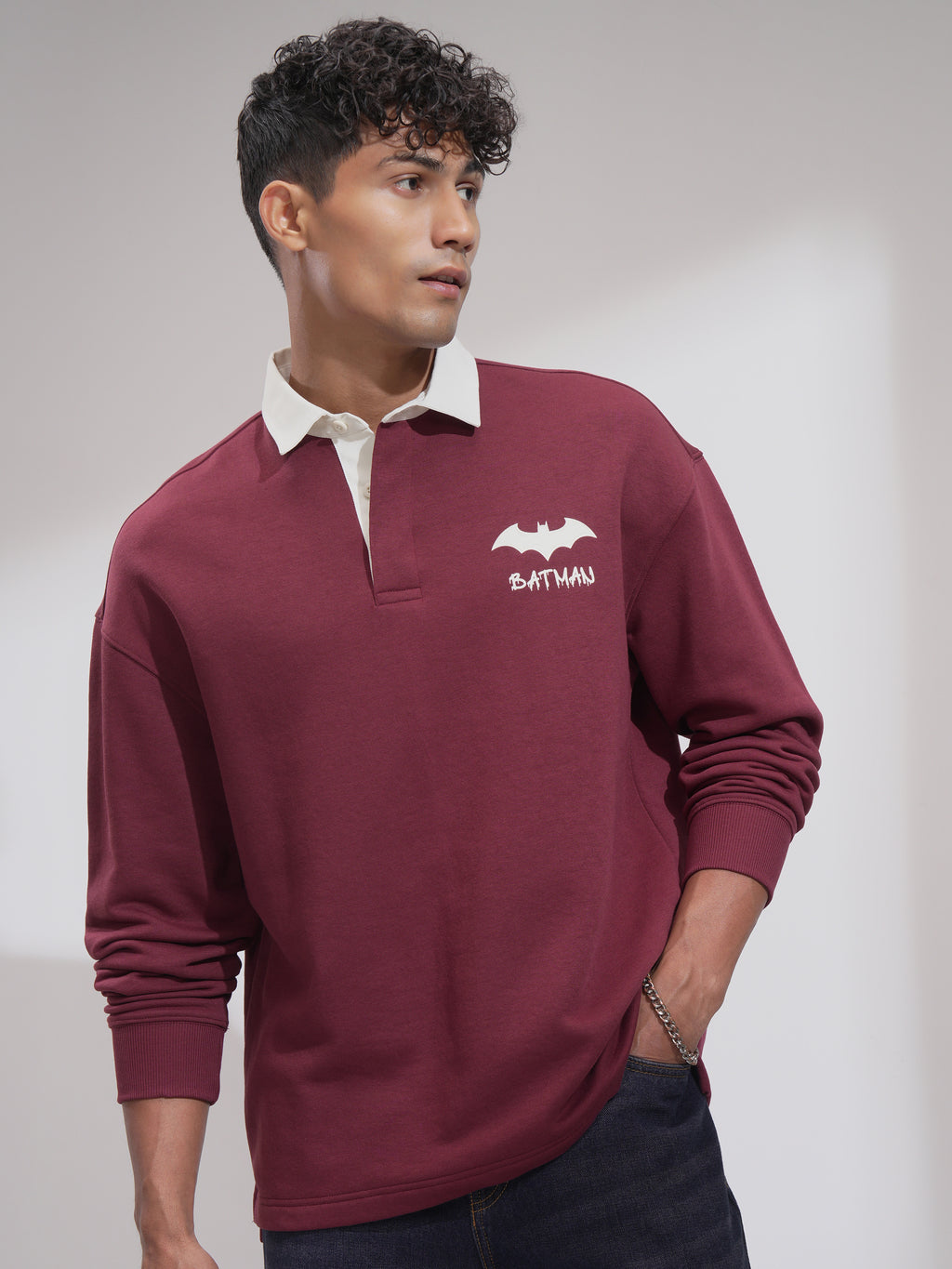 DC By Highlander Men Maroon Batman Printed Polo Collar T-Shirt - Maroon - Image 3