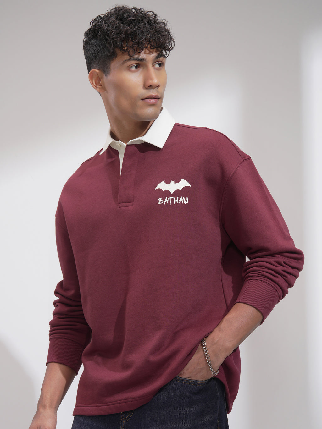 DC By Highlander Men Maroon Batman Printed Polo Collar T-Shirt - Maroon - Image 4