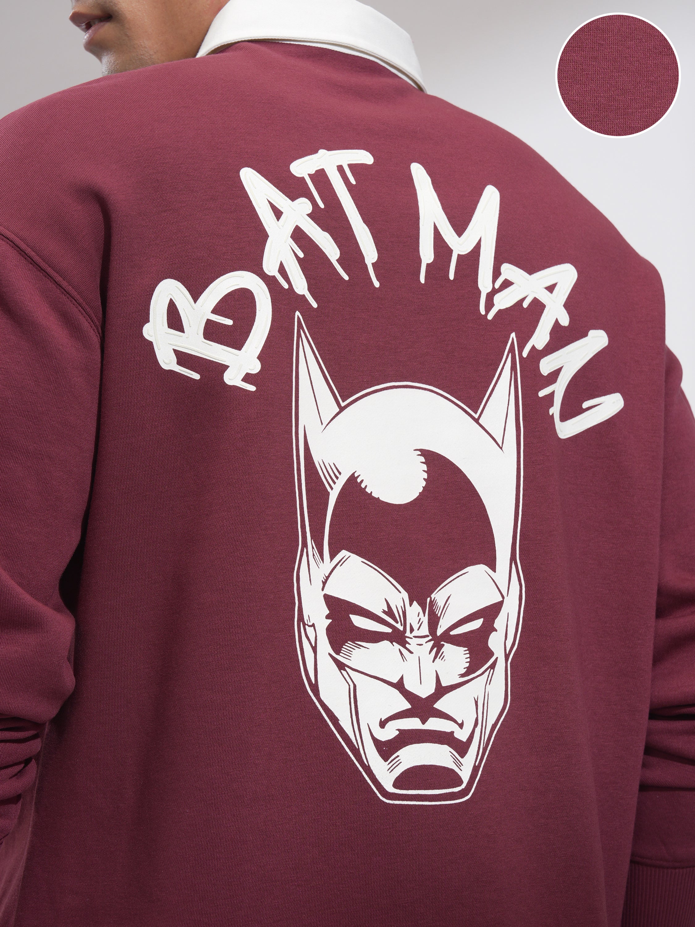 DC By Highlander Men Maroon Batman Printed Polo Collar T-Shirt - Maroon - Image 5