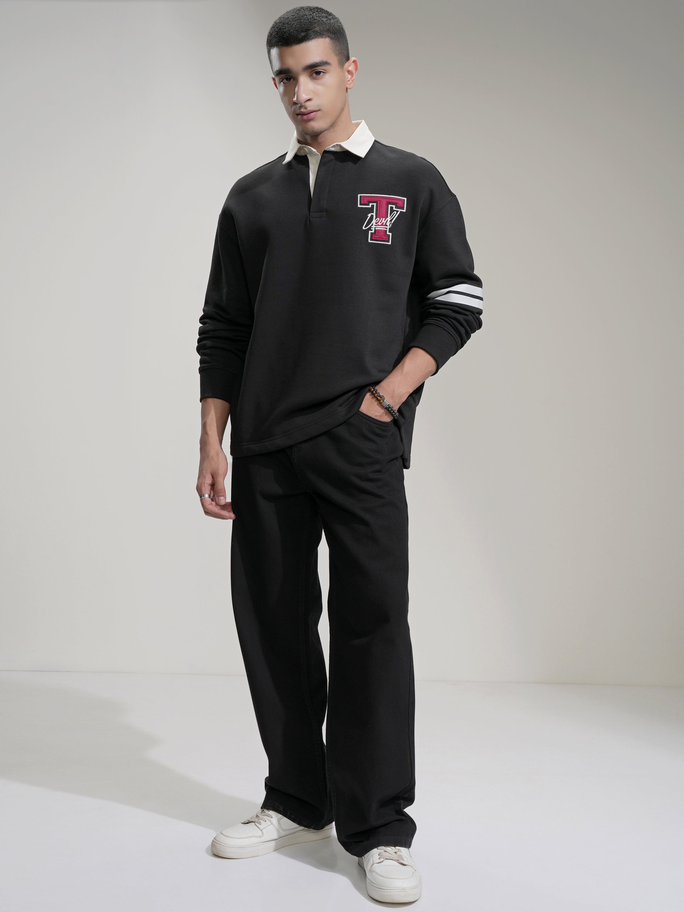 WB By Highlander Men Black Looney Tunes Printed Polo Collar T-Shirt - Black - Image 2