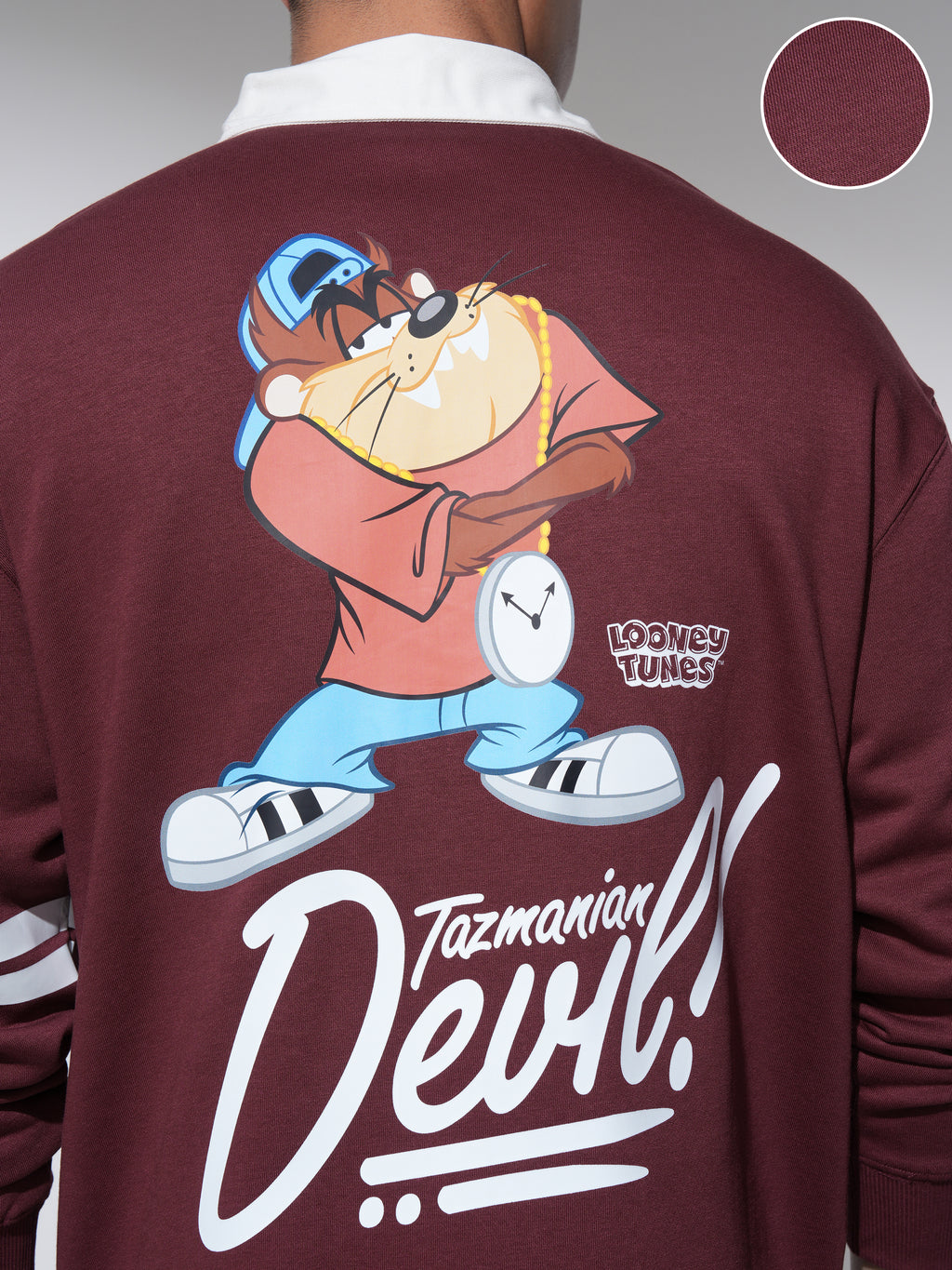 WB By Highlander Men Maroon Looney Tunes Printed Polo Collar T-Shirt - Maroon - Image 5