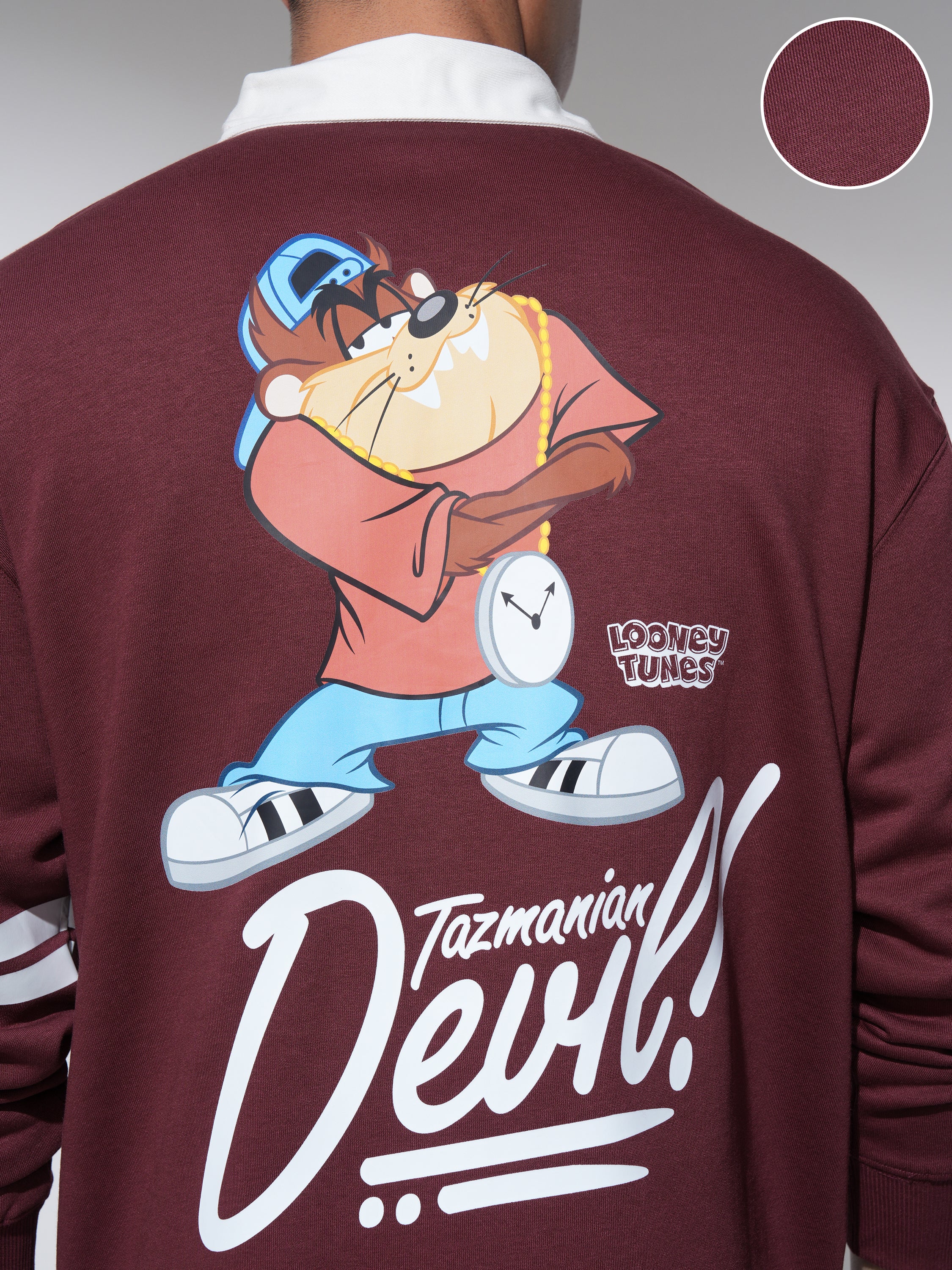 WB By Highlander Men Maroon Looney Tunes Printed Polo Collar T-Shirt - Maroon - Image 5