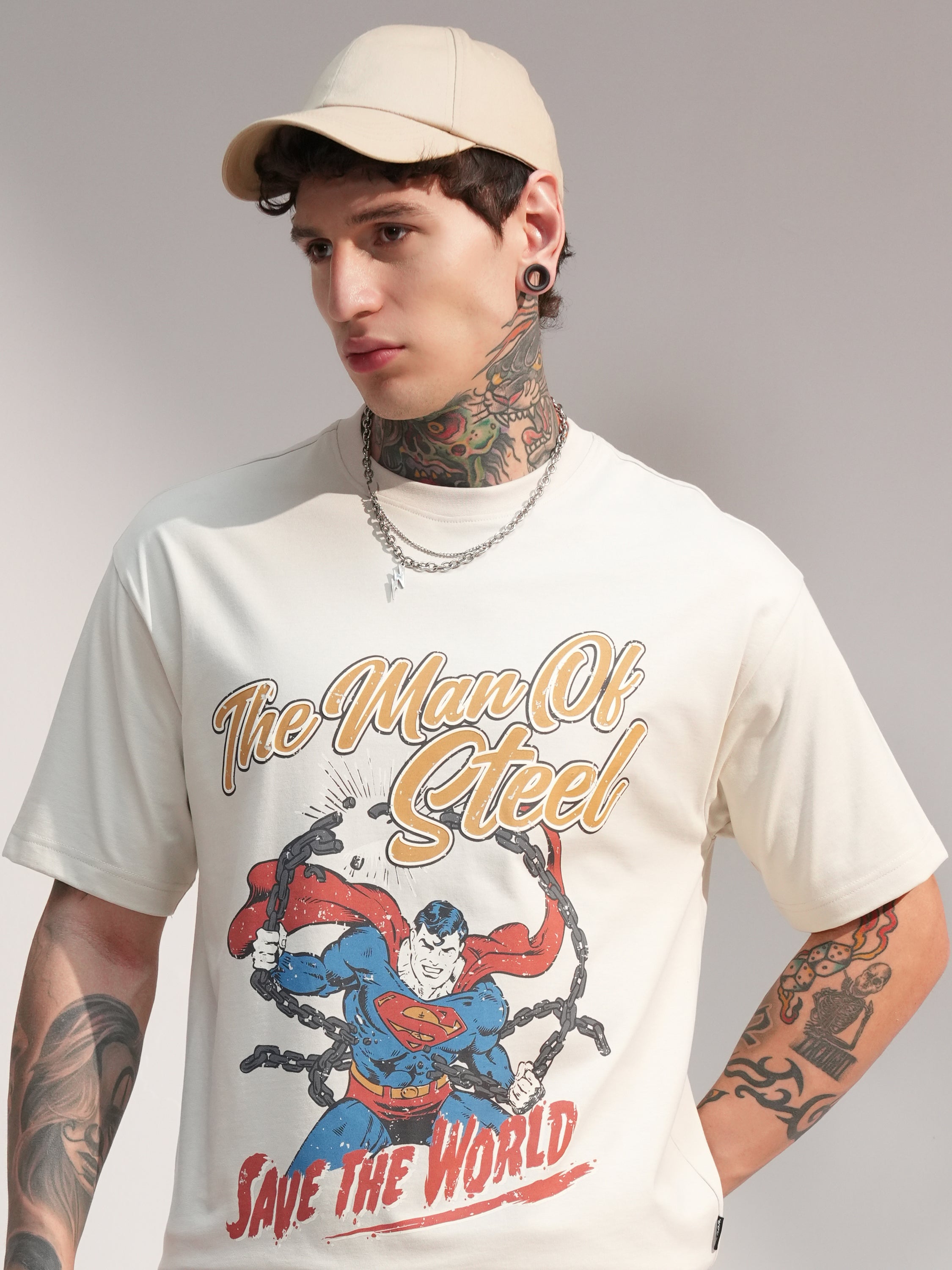 DC By Highlander Men Cream Superman Printed Round Neck T-Shirt - Cream - Image 1