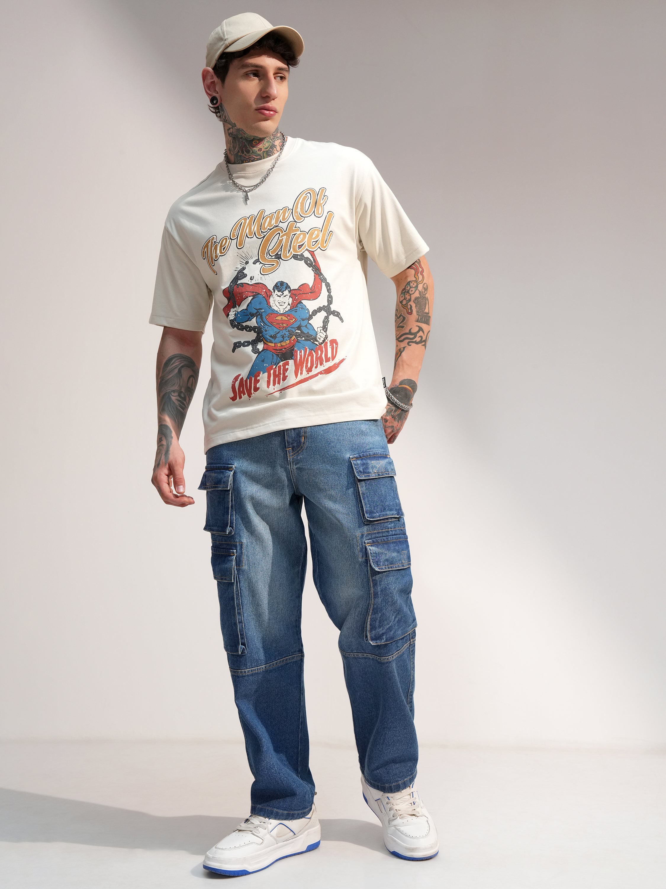 DC By Highlander Men Cream Superman Printed Round Neck T-Shirt - Cream - Image 2