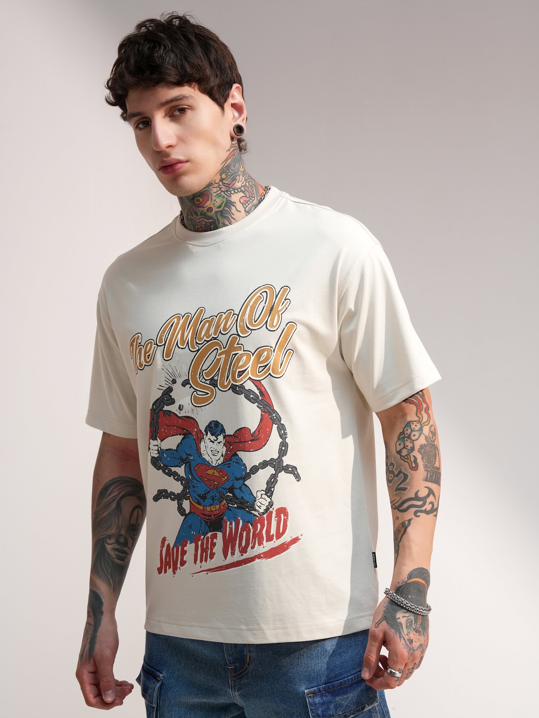 DC By Highlander Men Cream Superman Printed Round Neck T-Shirt - Cream - Image 4