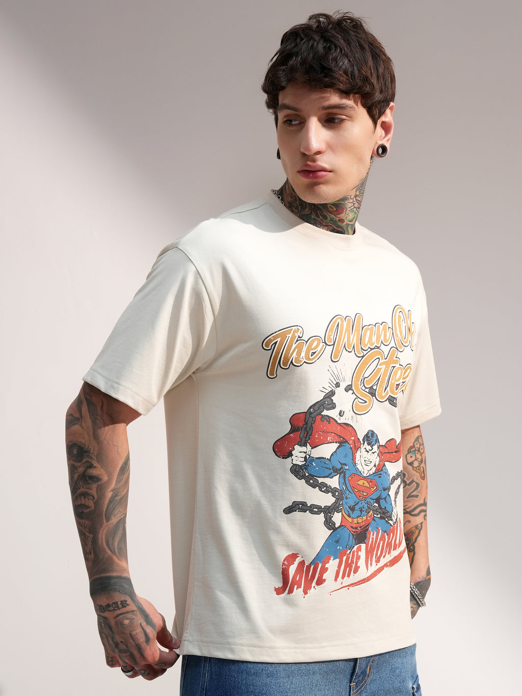 DC By Highlander Men Cream Superman Printed Round Neck T-Shirt - Cream - Image 6