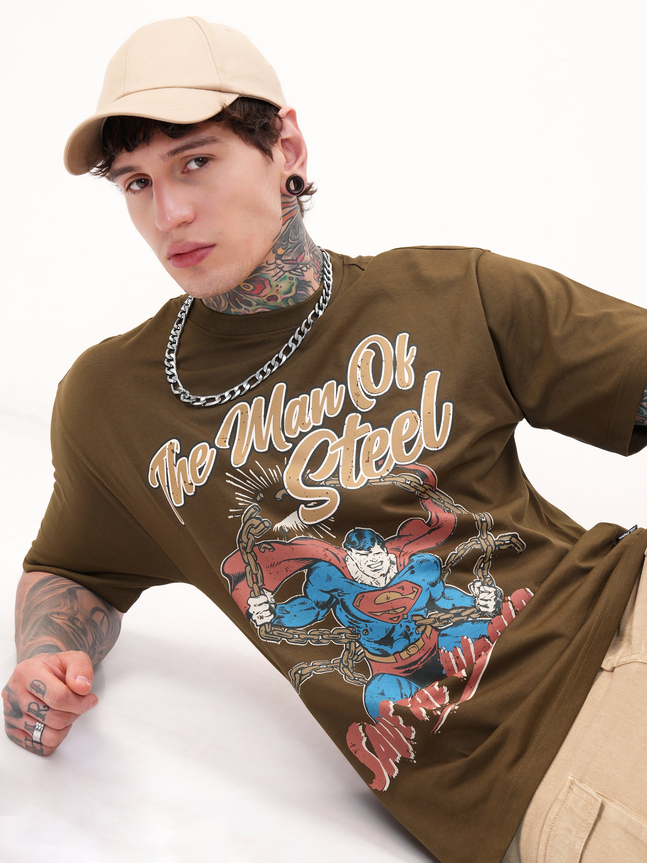 DC By Highlander Men Brown Superman Printed Round Neck T-Shirt - Brown - Image 1