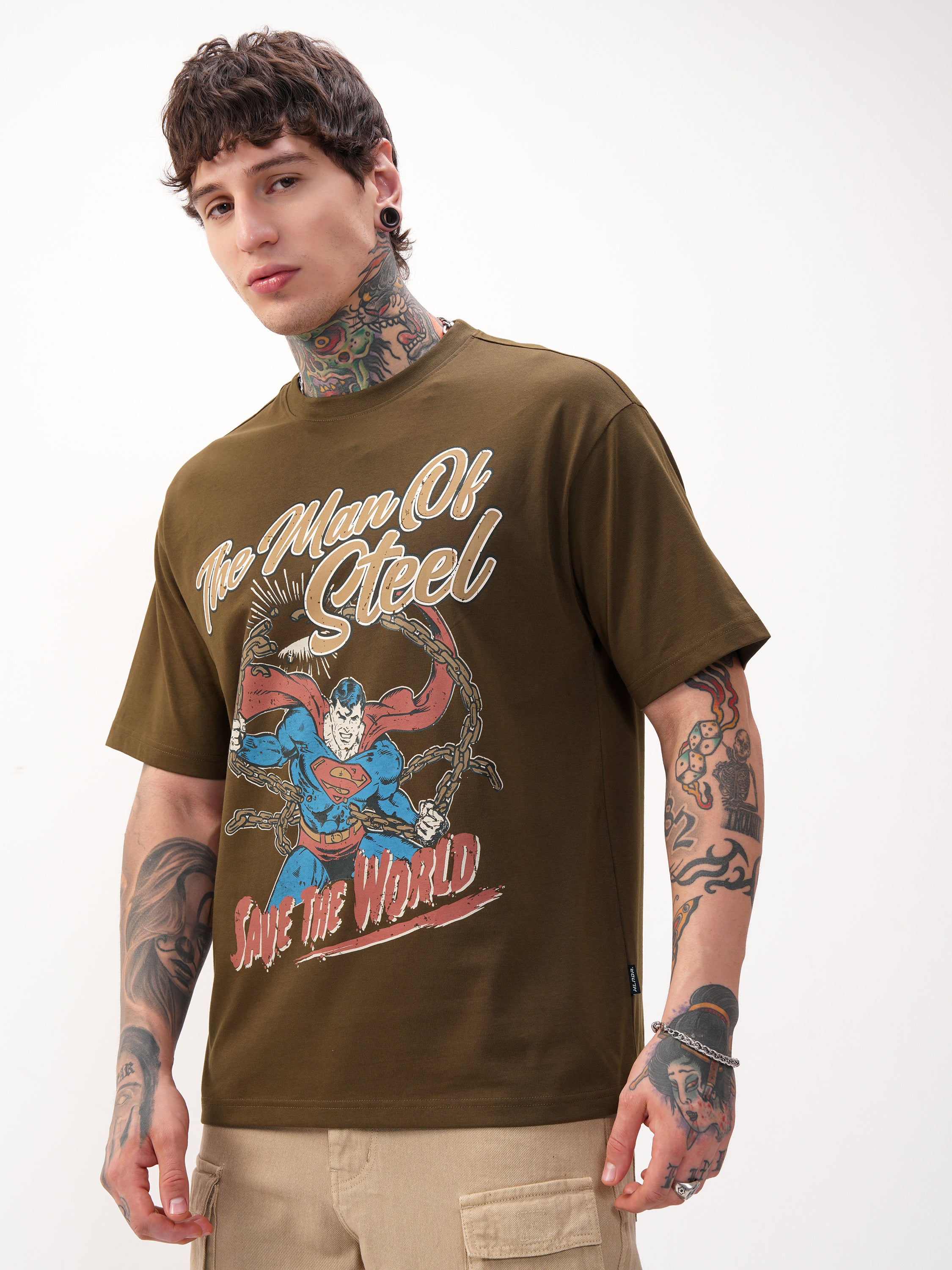 DC By Highlander Men Brown Superman Printed Round Neck T-Shirt - Brown - Image 4