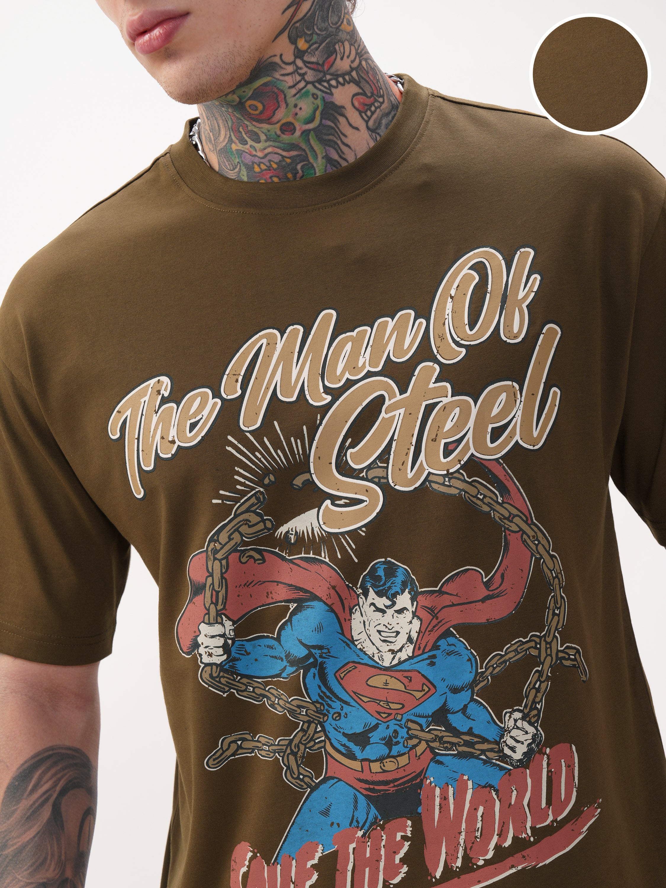 DC By Highlander Men Brown Superman Printed Round Neck T-Shirt - Brown - Image 5