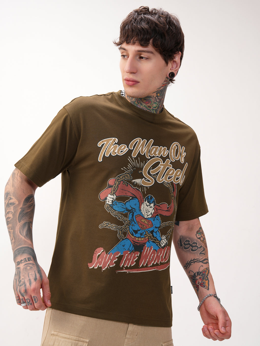 DC By Highlander Men Brown Superman Printed Round Neck T-Shirt - Brown - Image 6