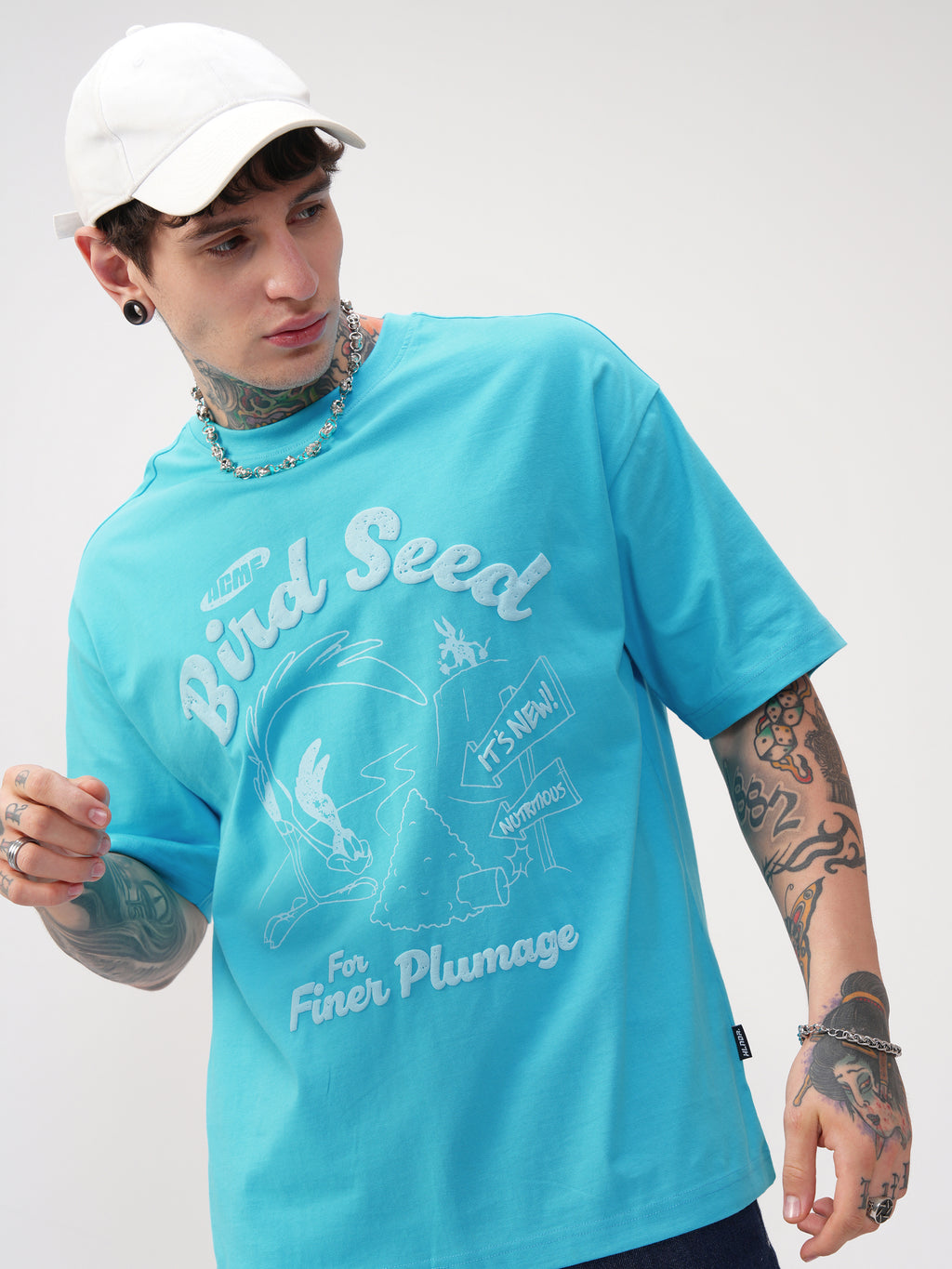 WB By Highlander Men Blue Looney Tunes Printed Round Neck Oversized Fit T-Shirt - Blue - Image 1