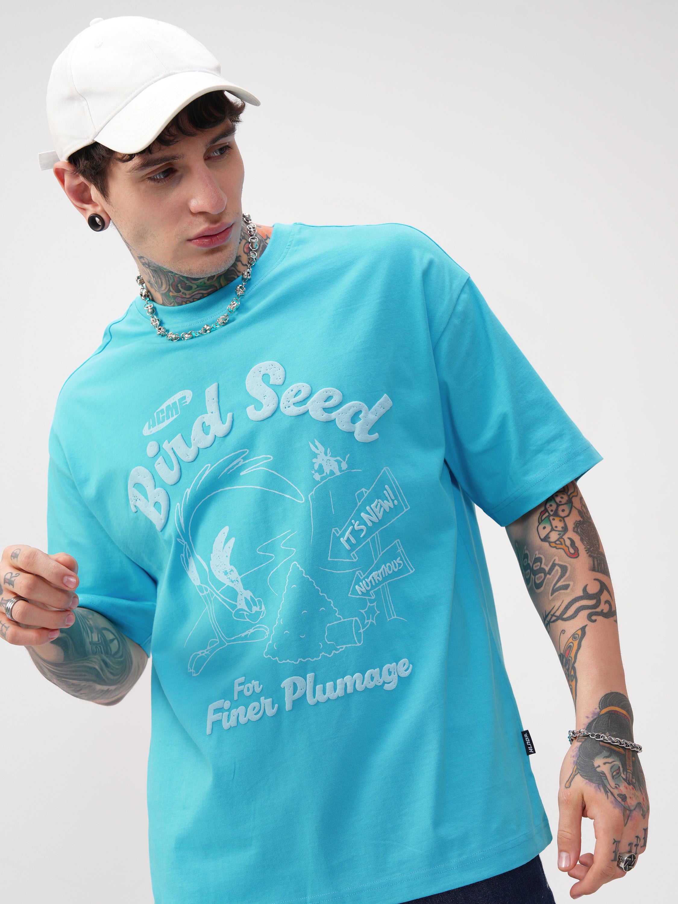 WB By Highlander Men Blue Looney Tunes Printed Round Neck Oversized Fit T-Shirt - Blue - Image 1