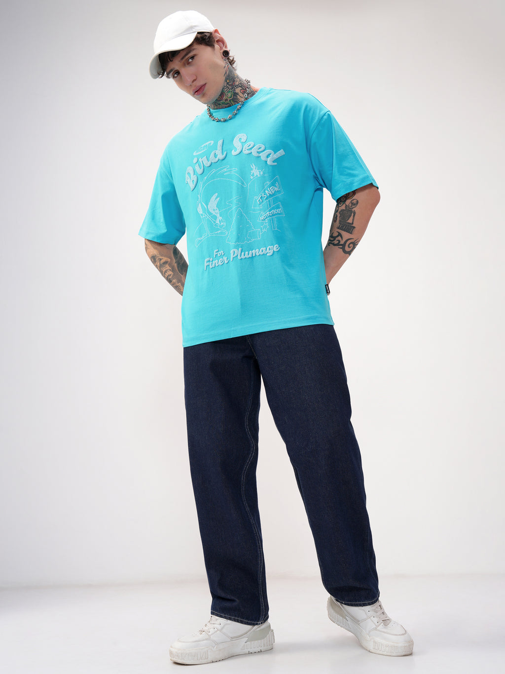 WB By Highlander Men Blue Looney Tunes Printed Round Neck Oversized Fit T-Shirt - Blue - Image 2