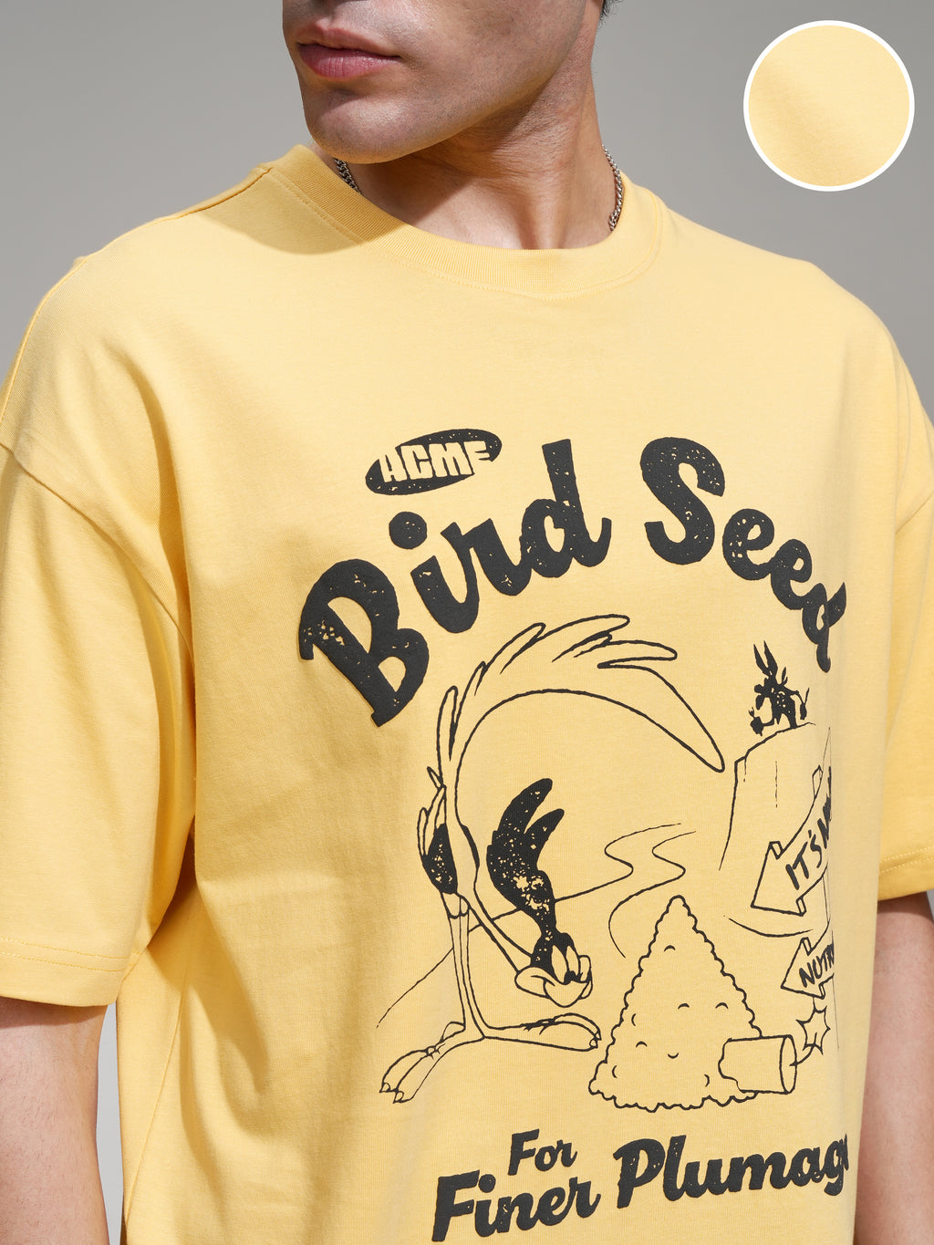 WB By Highlander Men Yellow Looney Tunes Printed Round Neck Oversized Fit T-Shirt - Yellow - Image 5