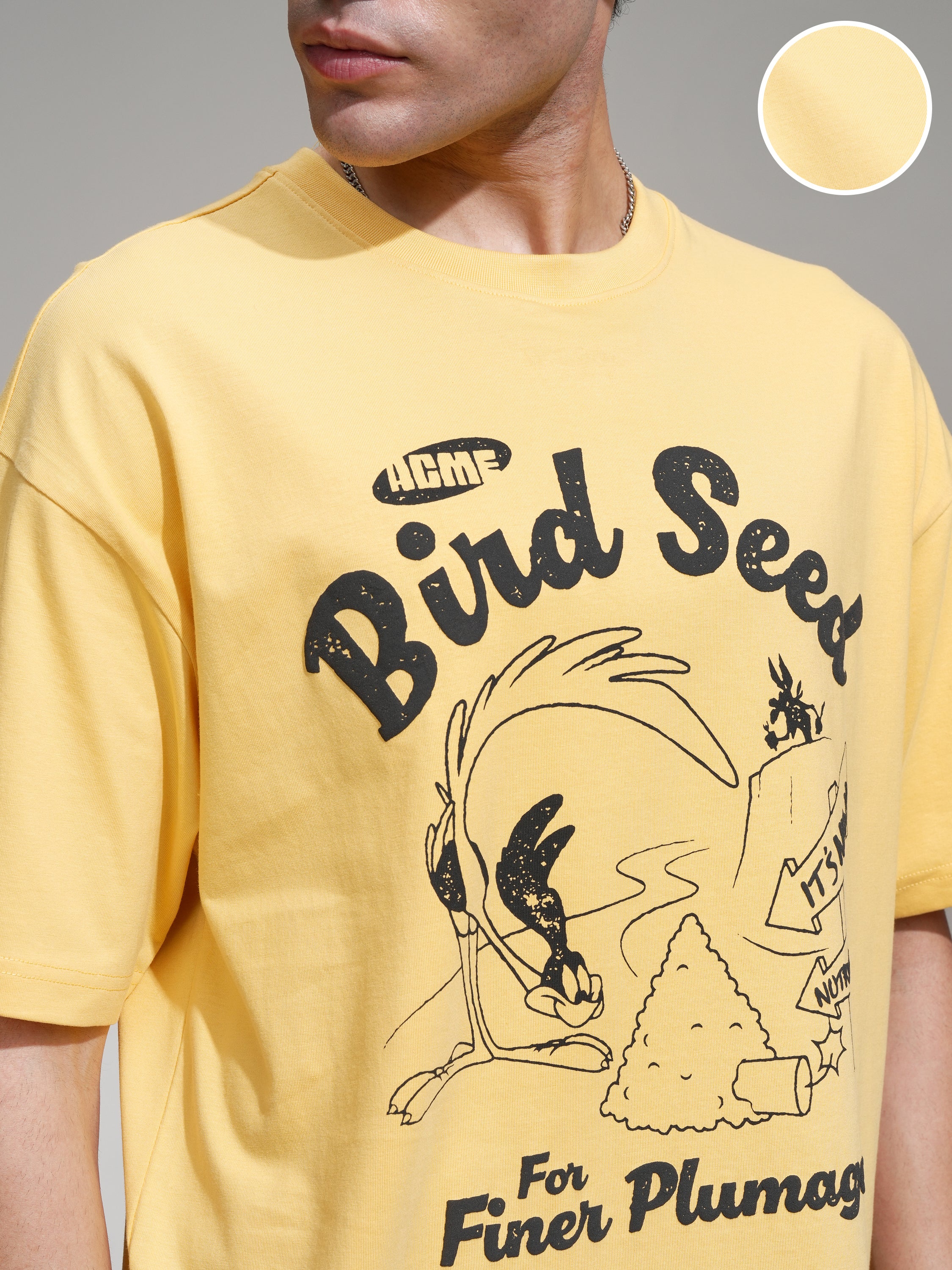 WB By Highlander Men Yellow Looney Tunes Printed Round Neck Oversized Fit T-Shirt - Yellow - Image 5
