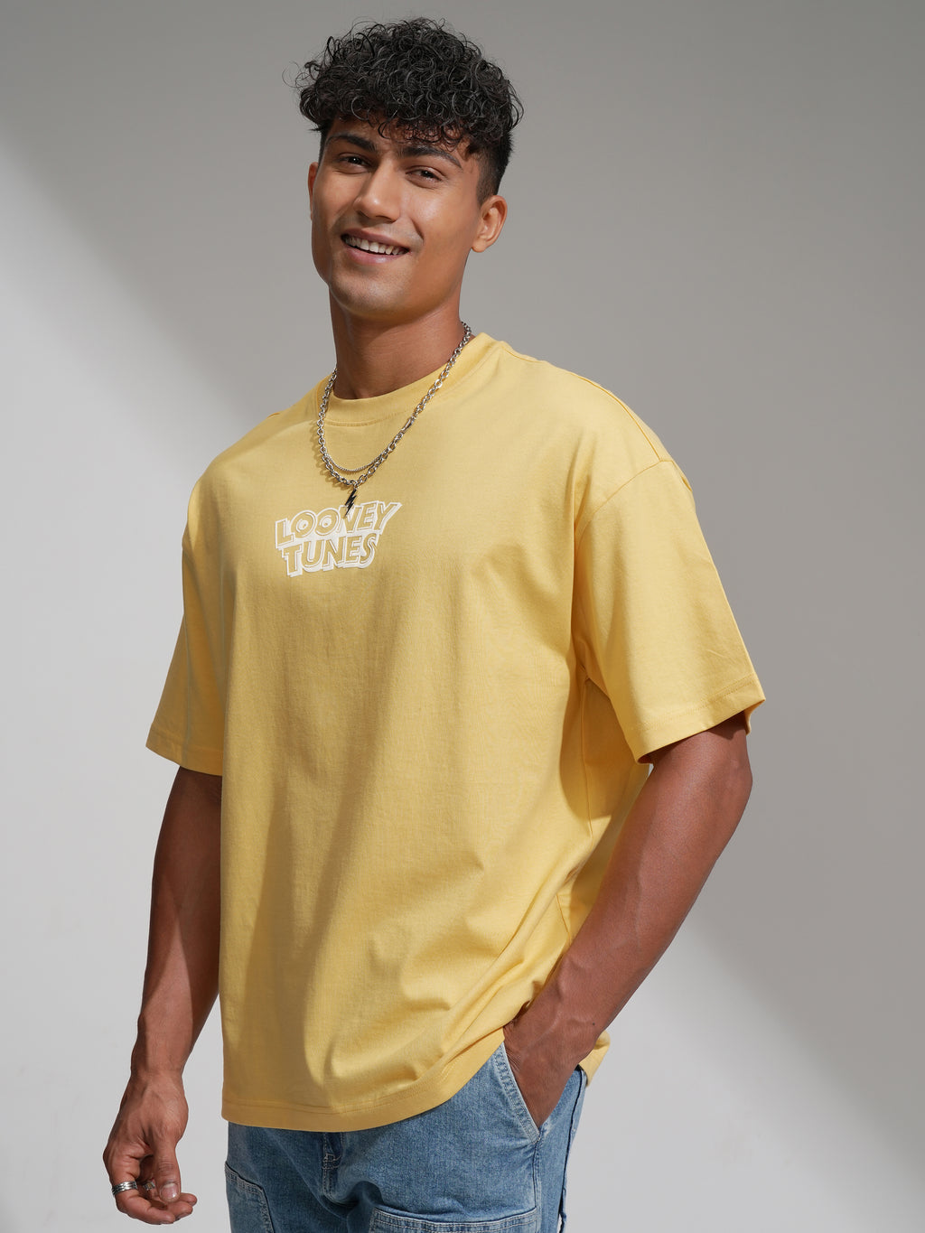 WB By Highlander Men Yellow Looney Tunes Printed Round Neck T-Shirt - Yellow - Image 4