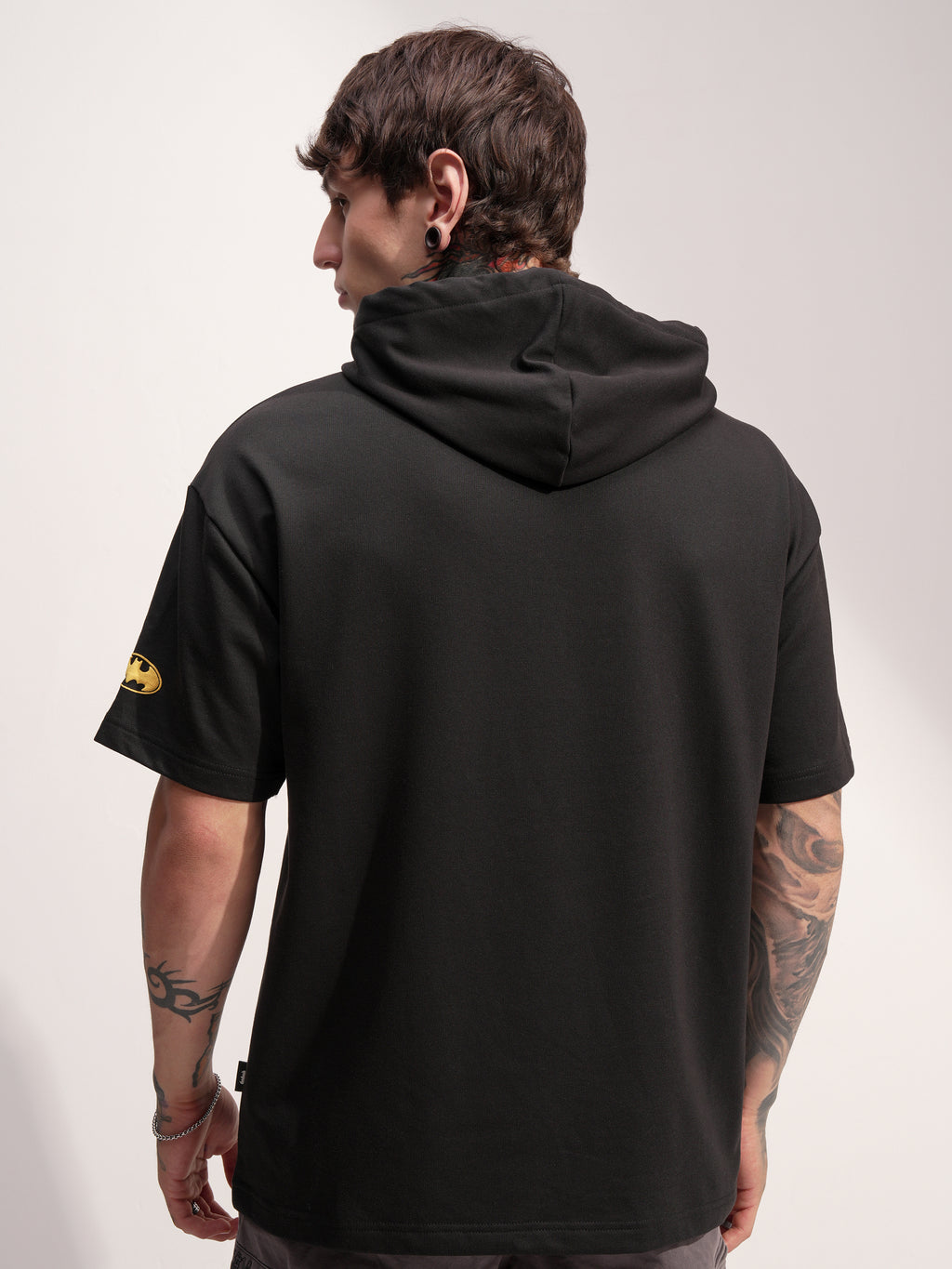 DC By Highlander Men Black Batman Printed Hood Oversized Fit T-Shirt - Black - Image 3
