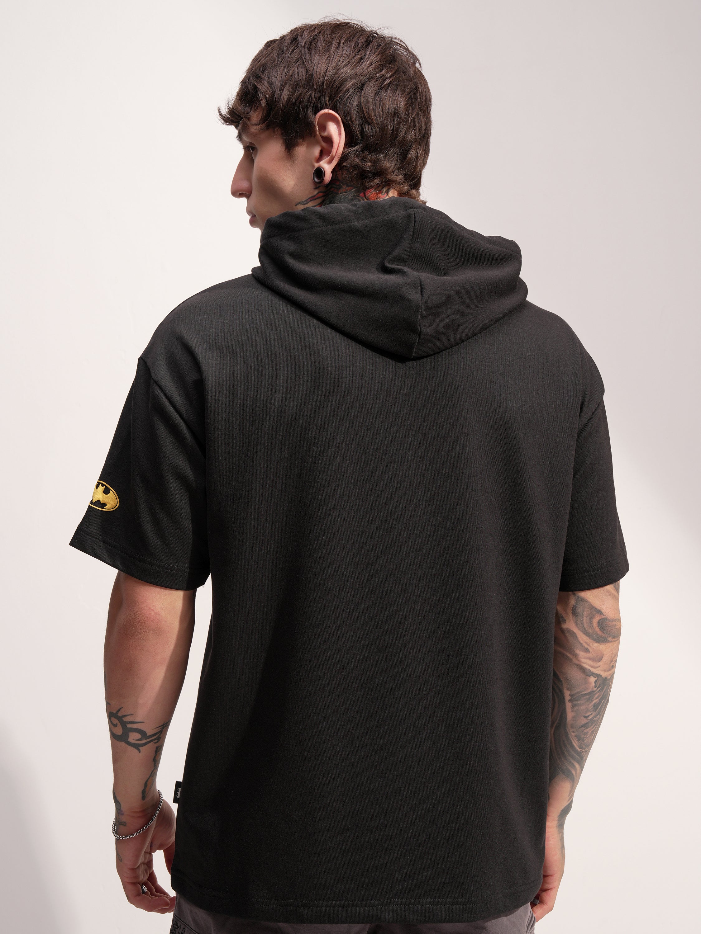 DC By Highlander Men Black Batman Printed Hood Oversized Fit T-Shirt - Black - Image 3