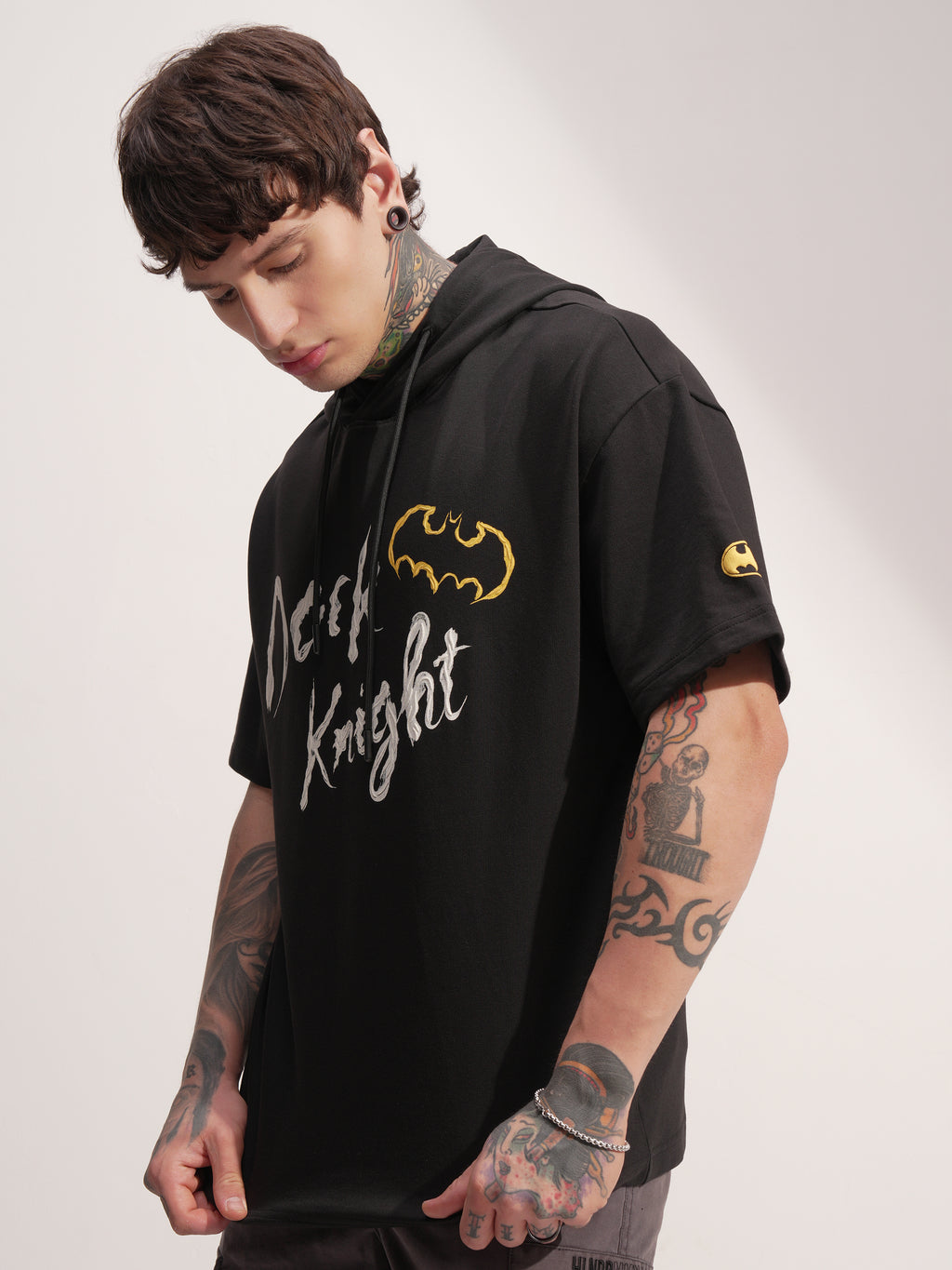 DC By Highlander Men Black Batman Printed Hood Oversized Fit T-Shirt - Black - Image 4