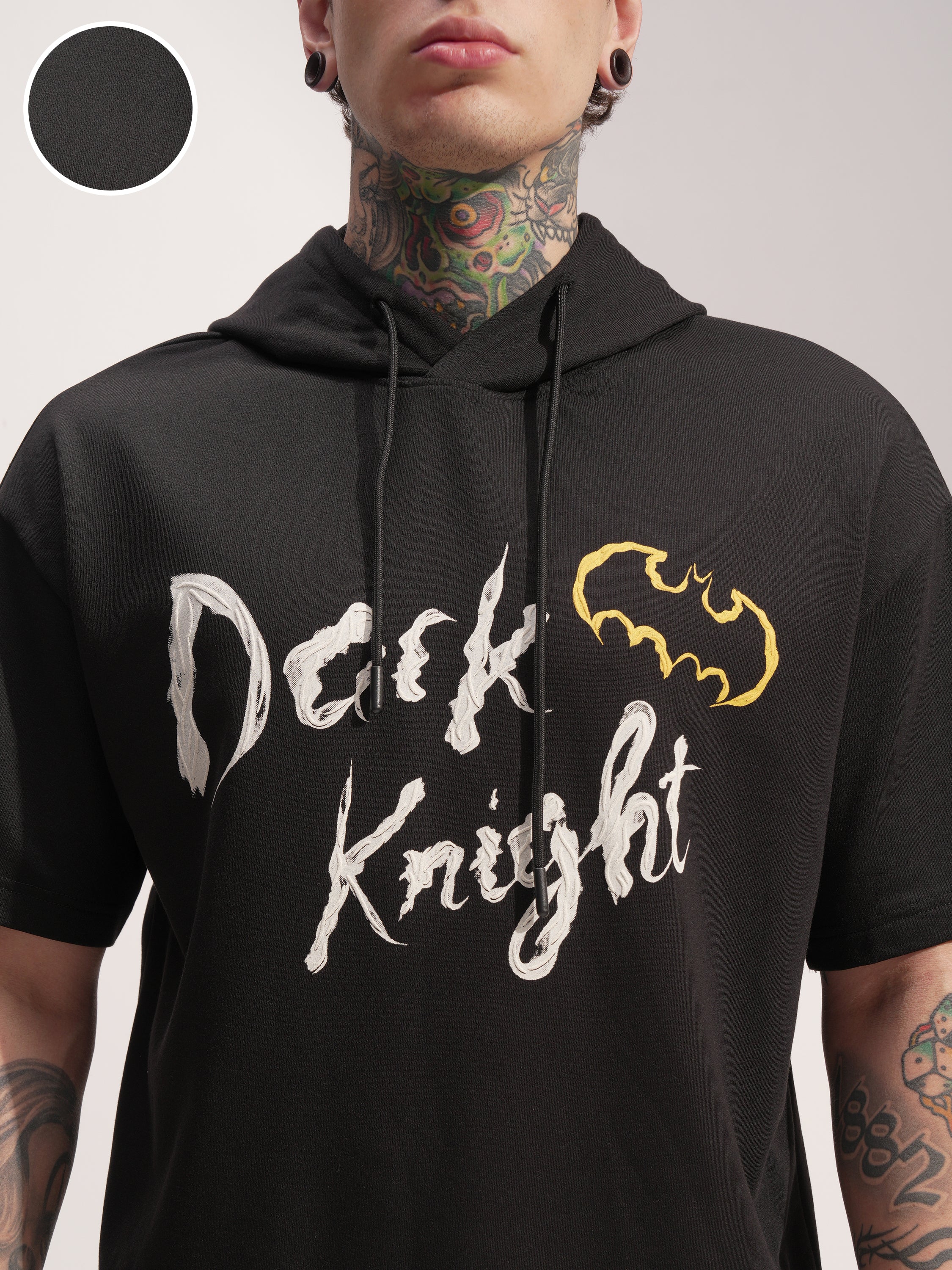 DC By Highlander Men Black Batman Printed Hood Oversized Fit T-Shirt - Black - Image 5