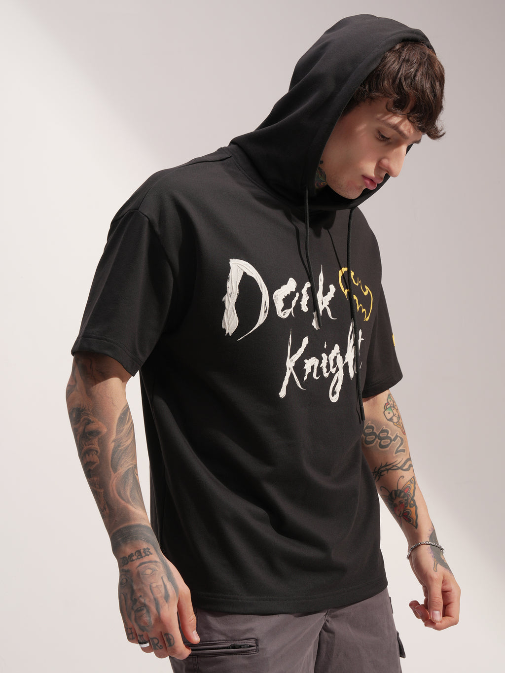 DC By Highlander Men Black Batman Printed Hood Oversized Fit T-Shirt - Black - Image 6