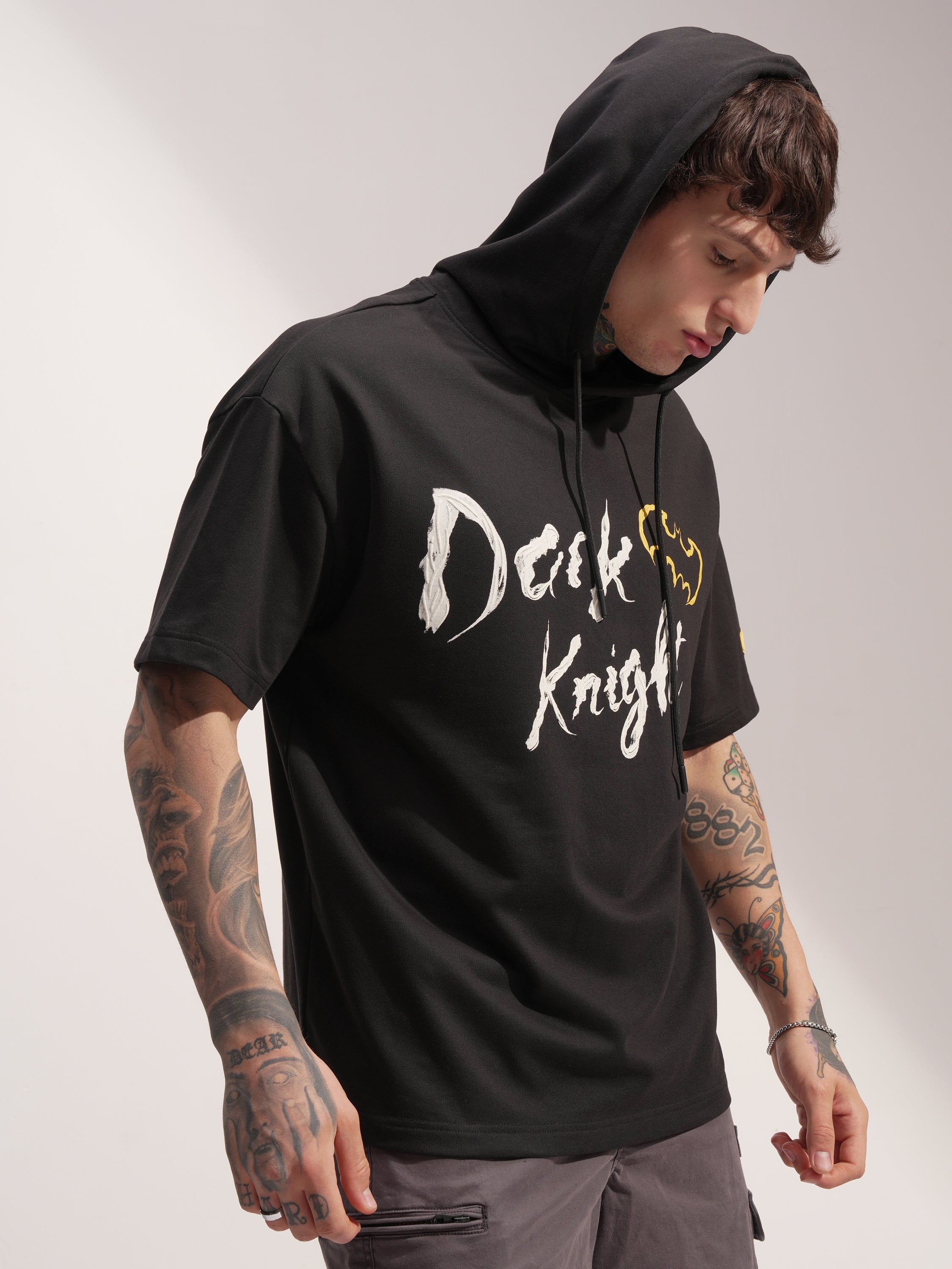 DC By Highlander Men Black Batman Printed Hood Oversized Fit T-Shirt - Black - Image 6