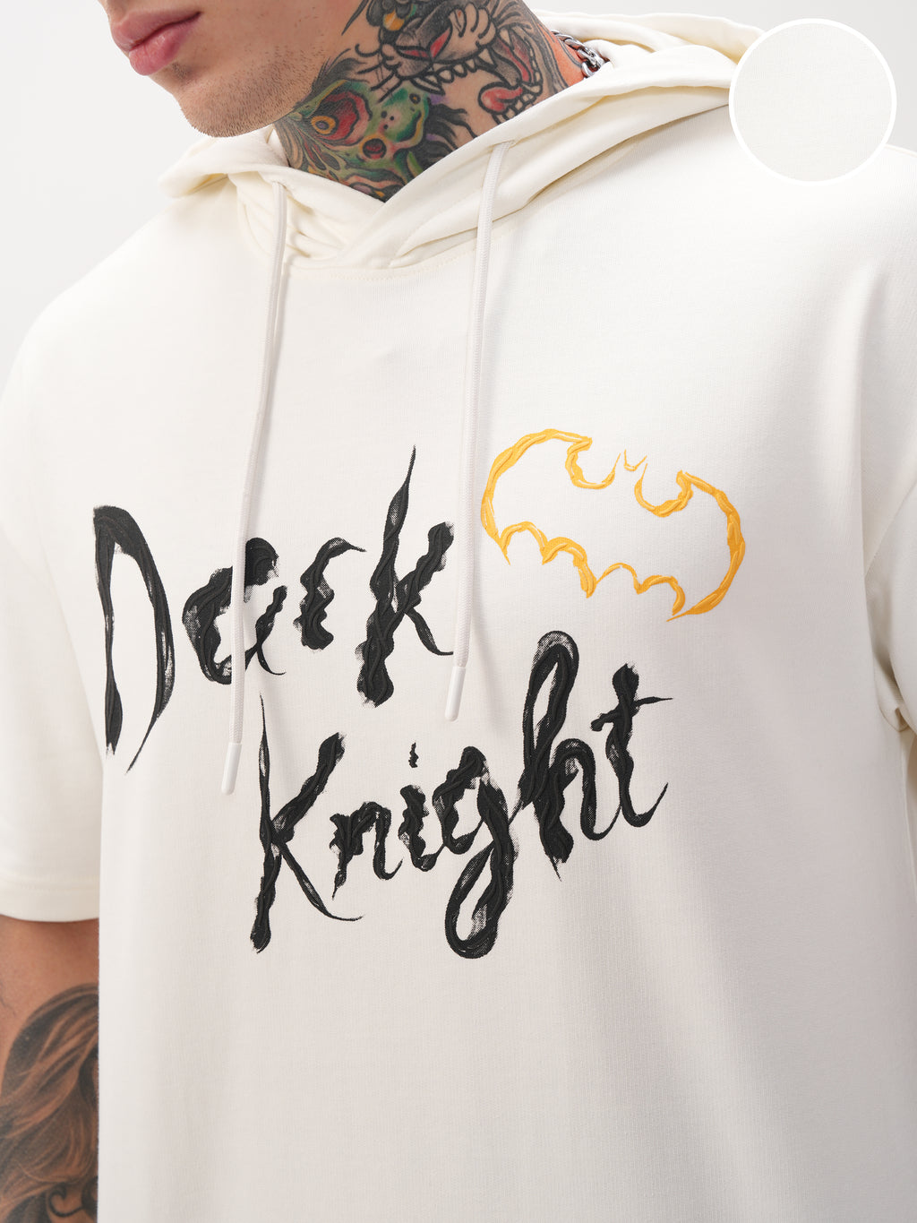 DC By Highlander Men Off White Batman Printed Hood Oversized Fit T-Shirt - Off White - Image 5