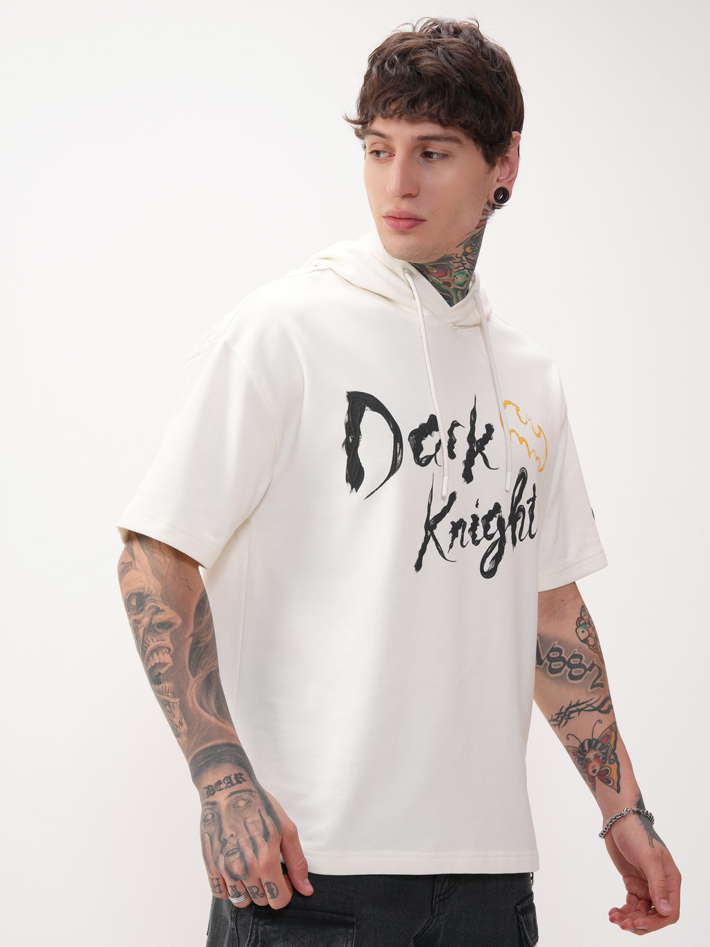 DC By Highlander Men Off White Batman Printed Hood Oversized Fit T-Shirt - Off White - Image 6