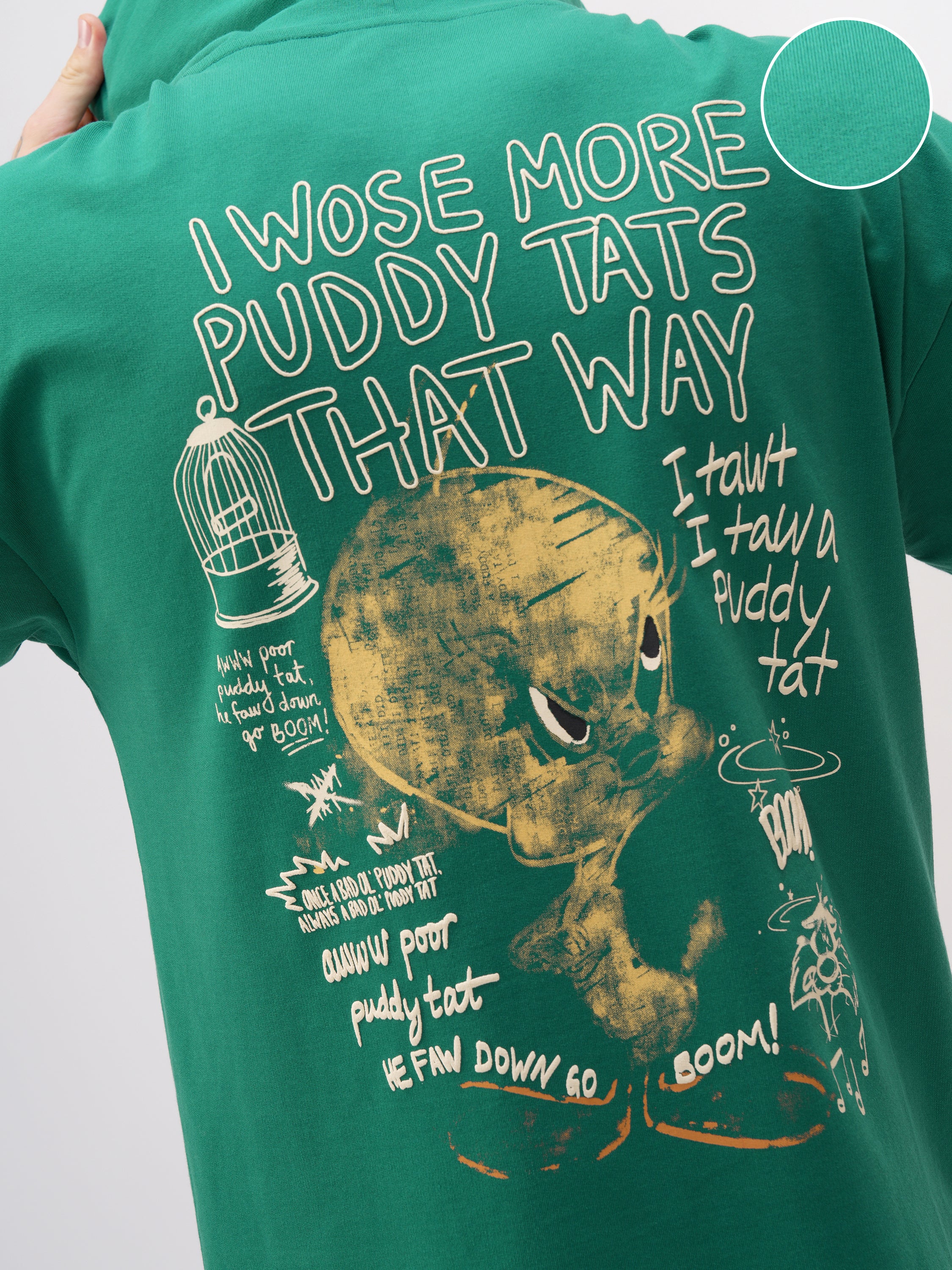 WB By Highlander Men Green Looney Tunes Printed Hood Oversized Fit T-Shirt - Green - Image 5