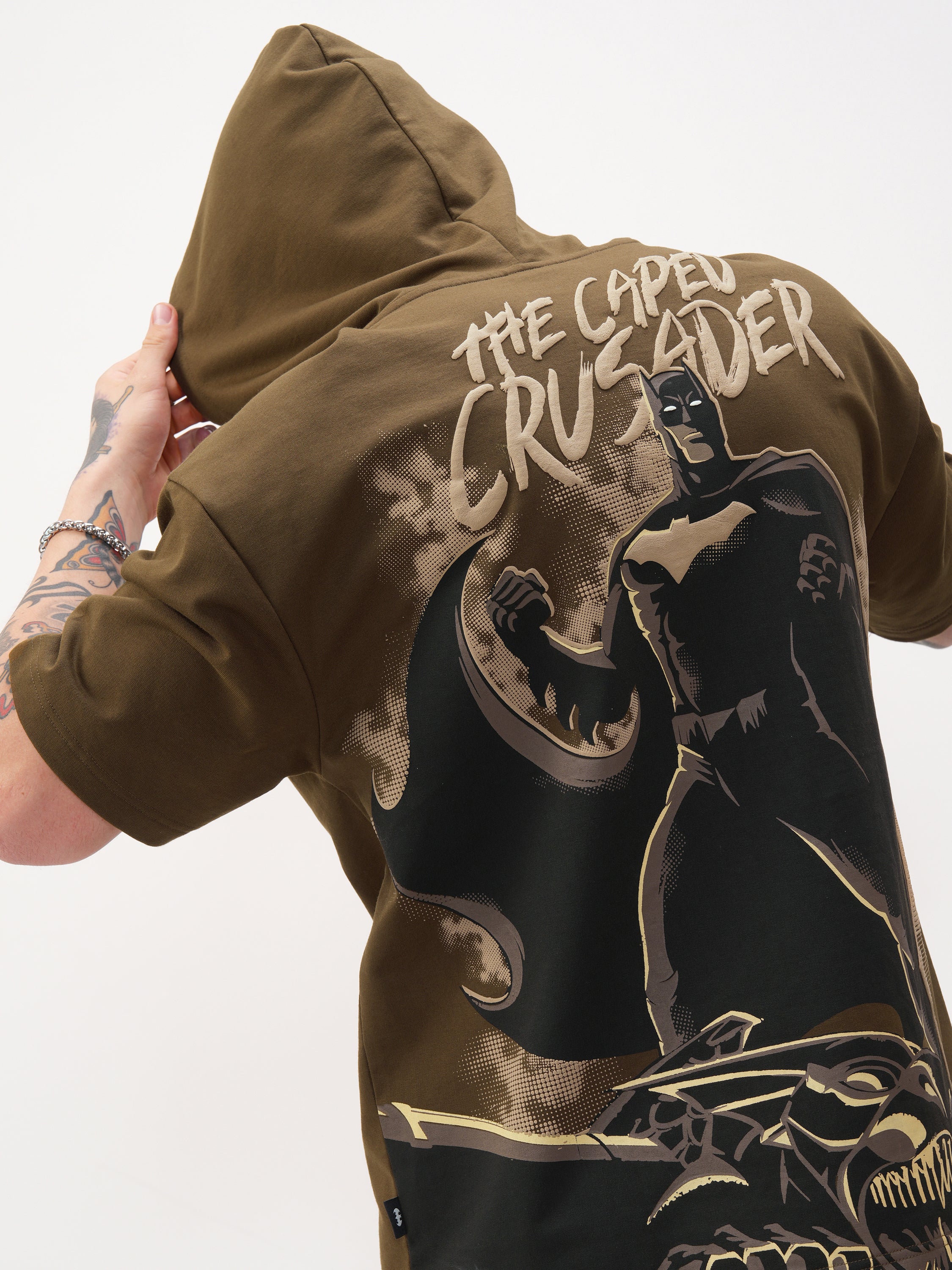 DC By Highlander Men Brown Batman Printed Hood Oversized Fit T-Shirt - Brown - Image 1