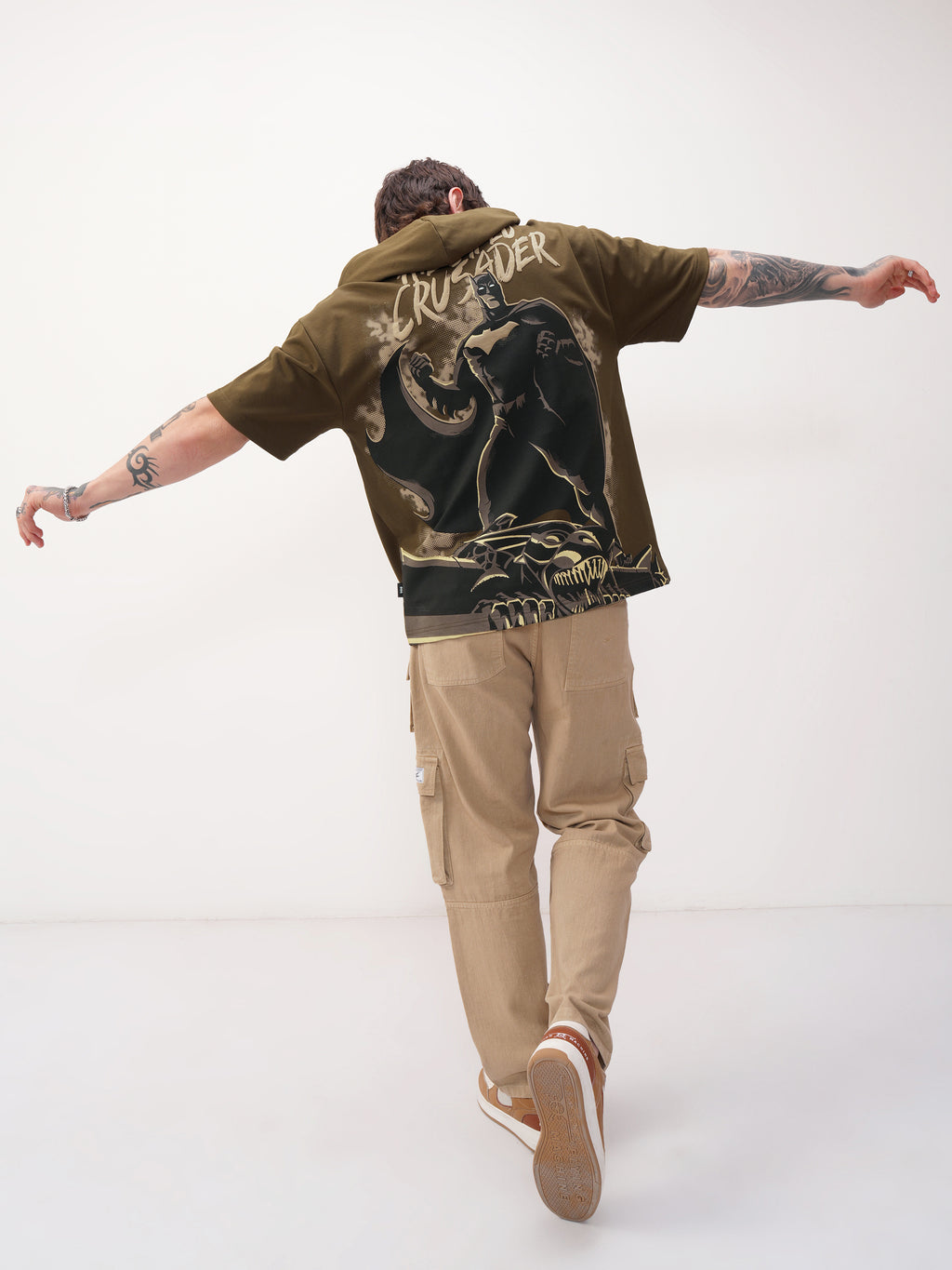 DC By Highlander Men Brown Batman Printed Hood Oversized Fit T-Shirt - Brown - Image 2