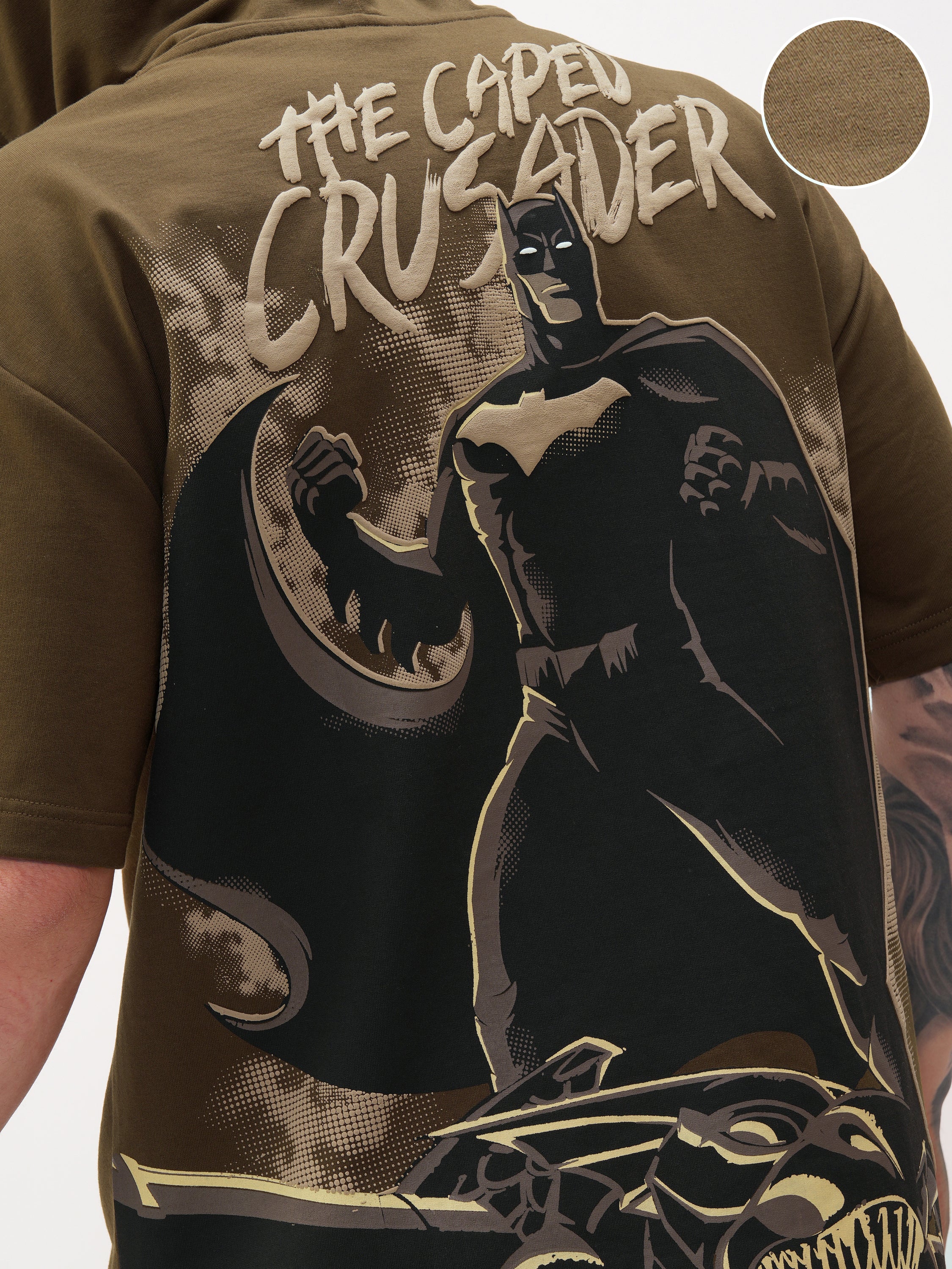DC By Highlander Men Brown Batman Printed Hood Oversized Fit T-Shirt - Brown - Image 5