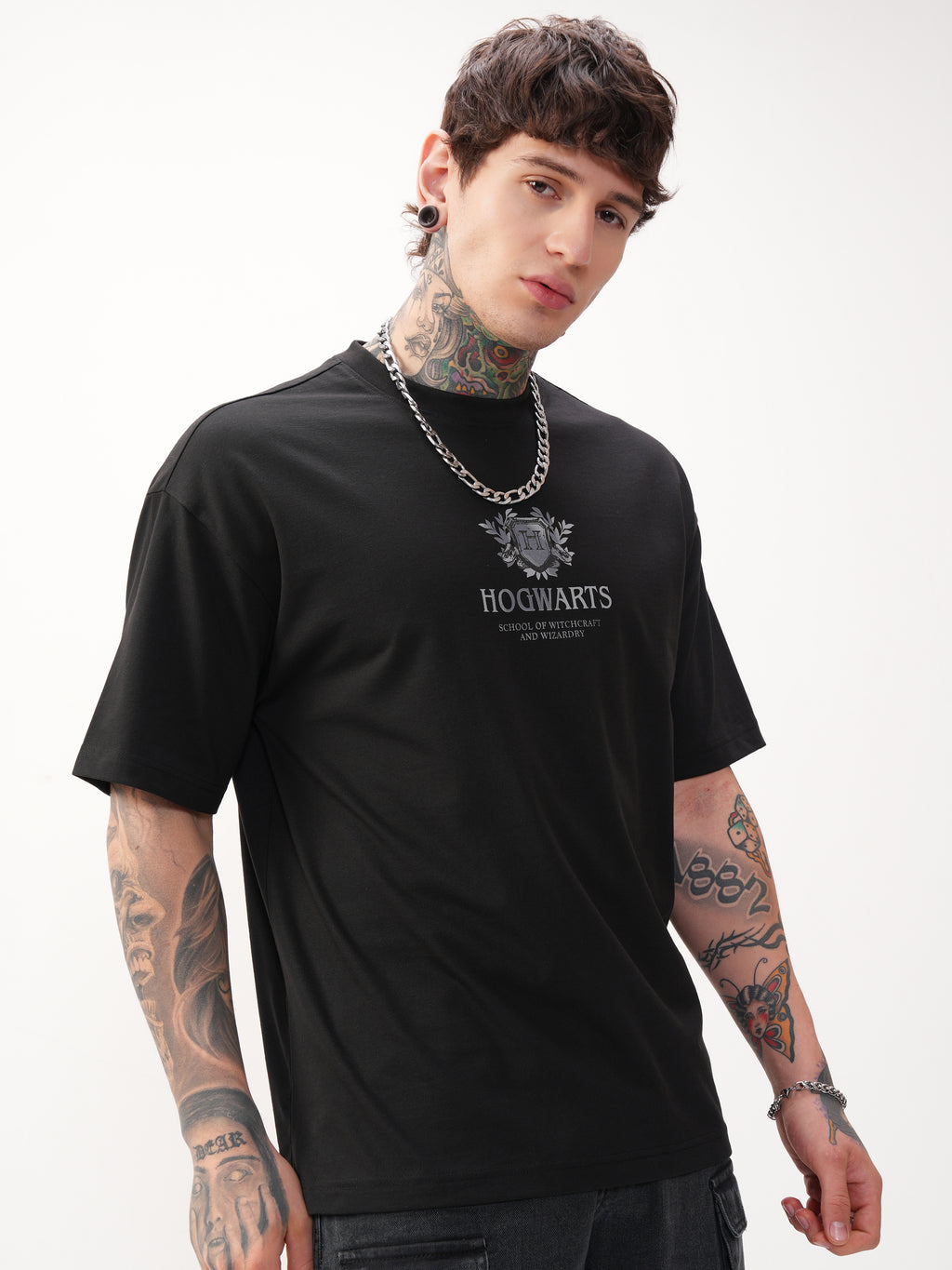 WB By Highlander Men Black Harry Potter Printed Round Neck Oversized Fit T-Shirt - Black - Image 6