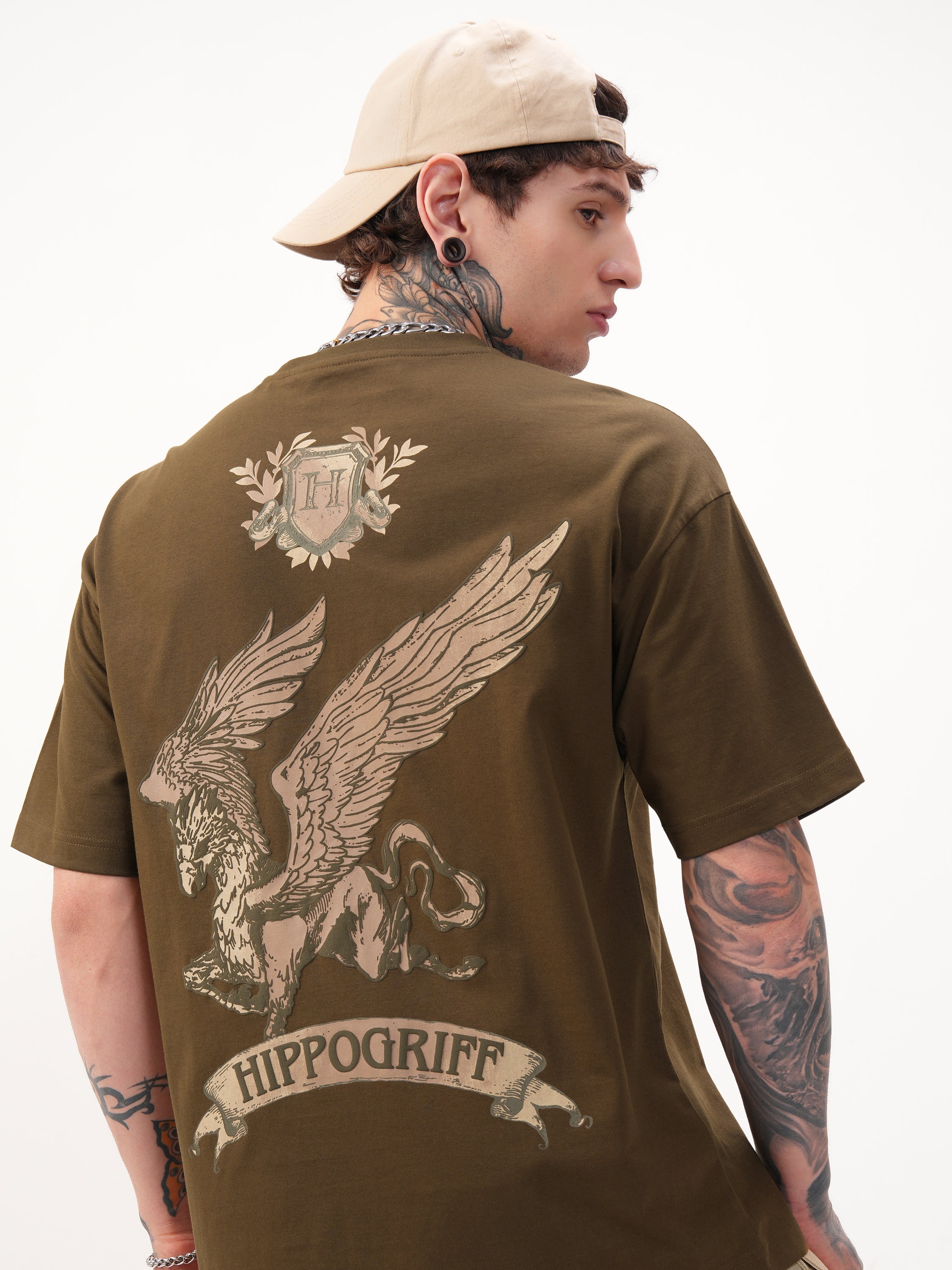 WB By Highlander Men Brown Harry Potter Printed Round Neck Oversized Fit T-Shirt - Brown - Image 1