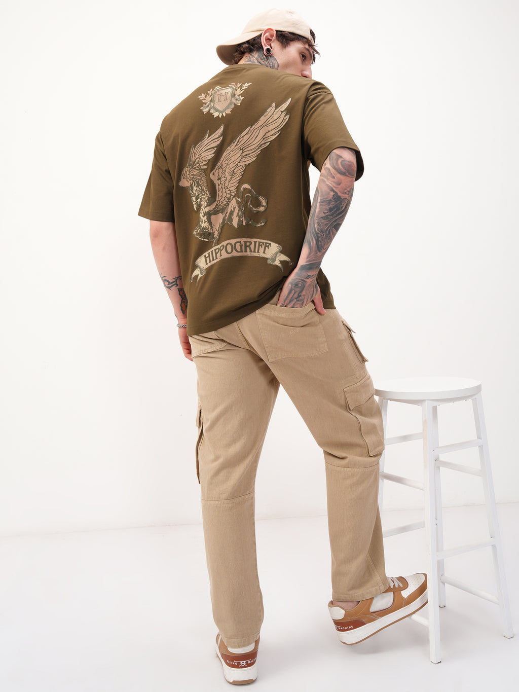 WB By Highlander Men Brown Harry Potter Printed Round Neck Oversized Fit T-Shirt - Brown - Image 2