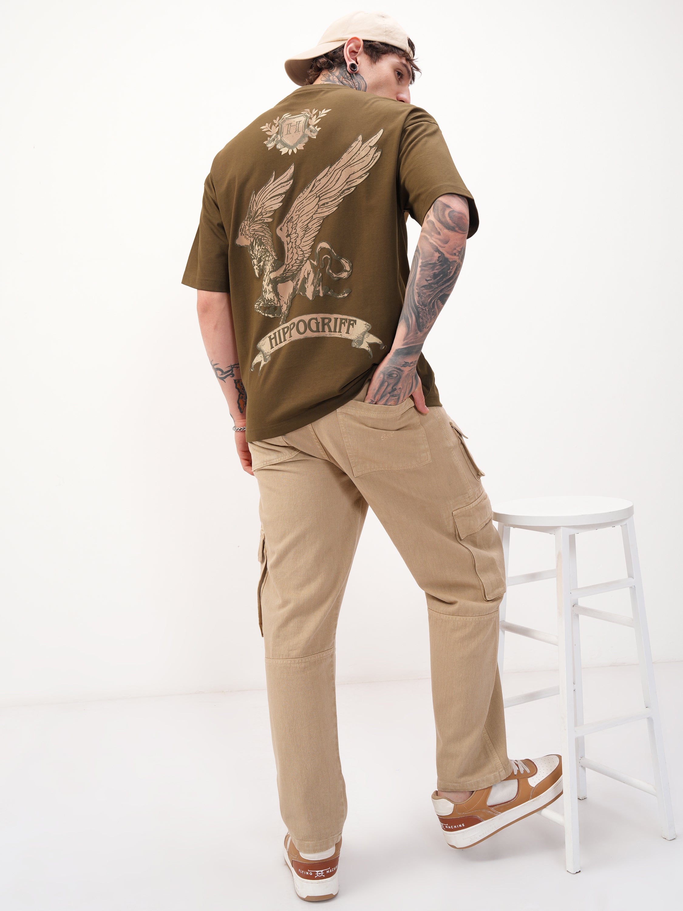 WB By Highlander Men Brown Harry Potter Printed Round Neck Oversized Fit T-Shirt - Brown - Image 2