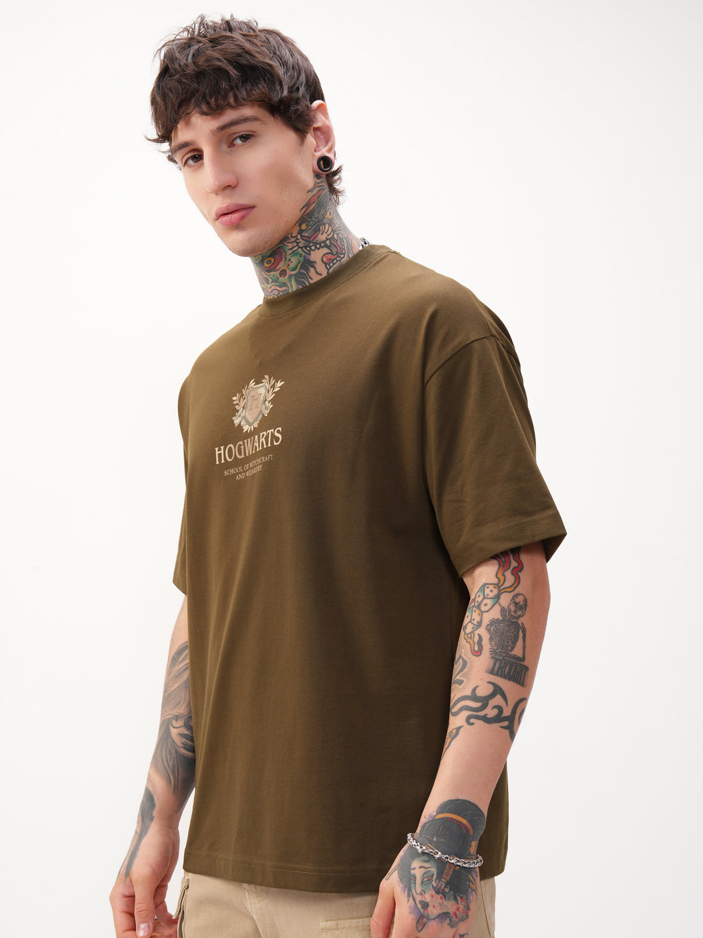 WB By Highlander Men Brown Harry Potter Printed Round Neck Oversized Fit T-Shirt - Brown - Image 4