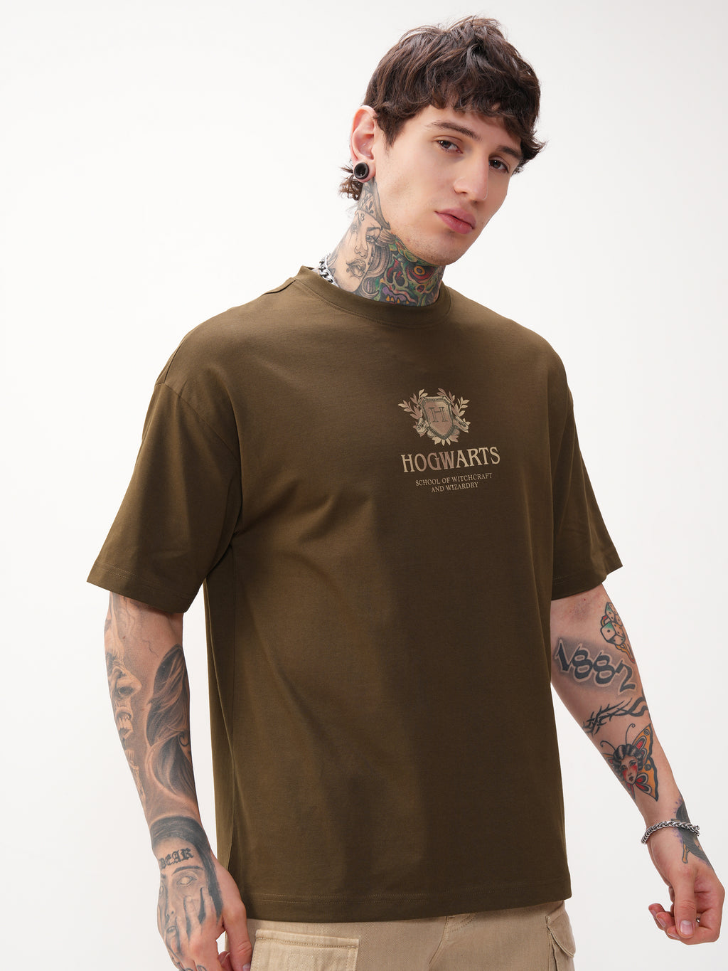 WB By Highlander Men Brown Harry Potter Printed Round Neck Oversized Fit T-Shirt - Brown - Image 6