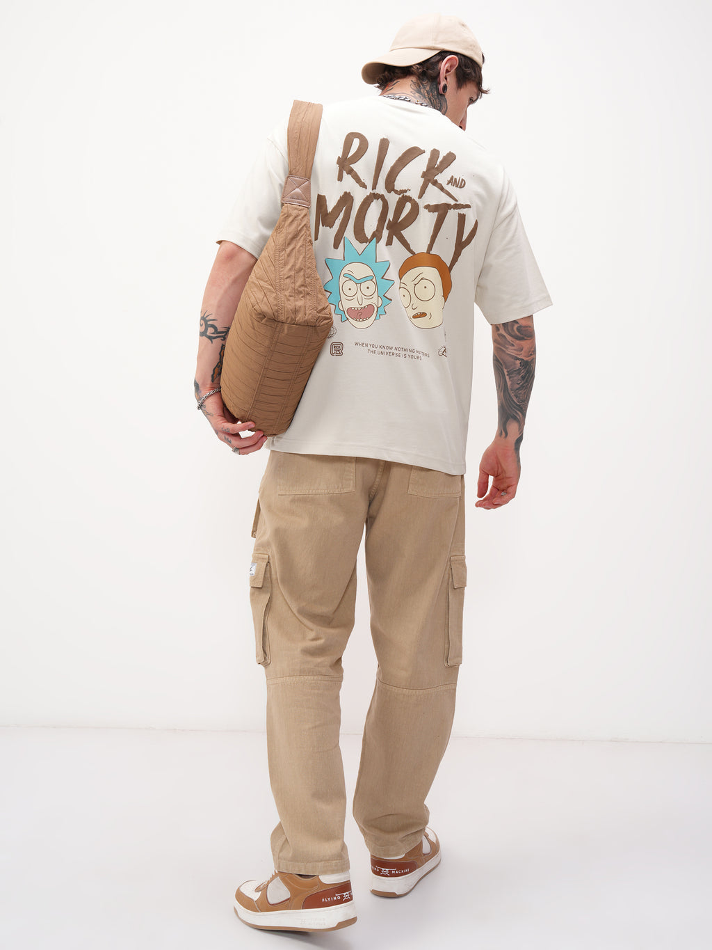 WB By Highlander Men Cream Rick And Morty Printed Round Neck Oversized Fit T-Shirt - Cream - Image 2