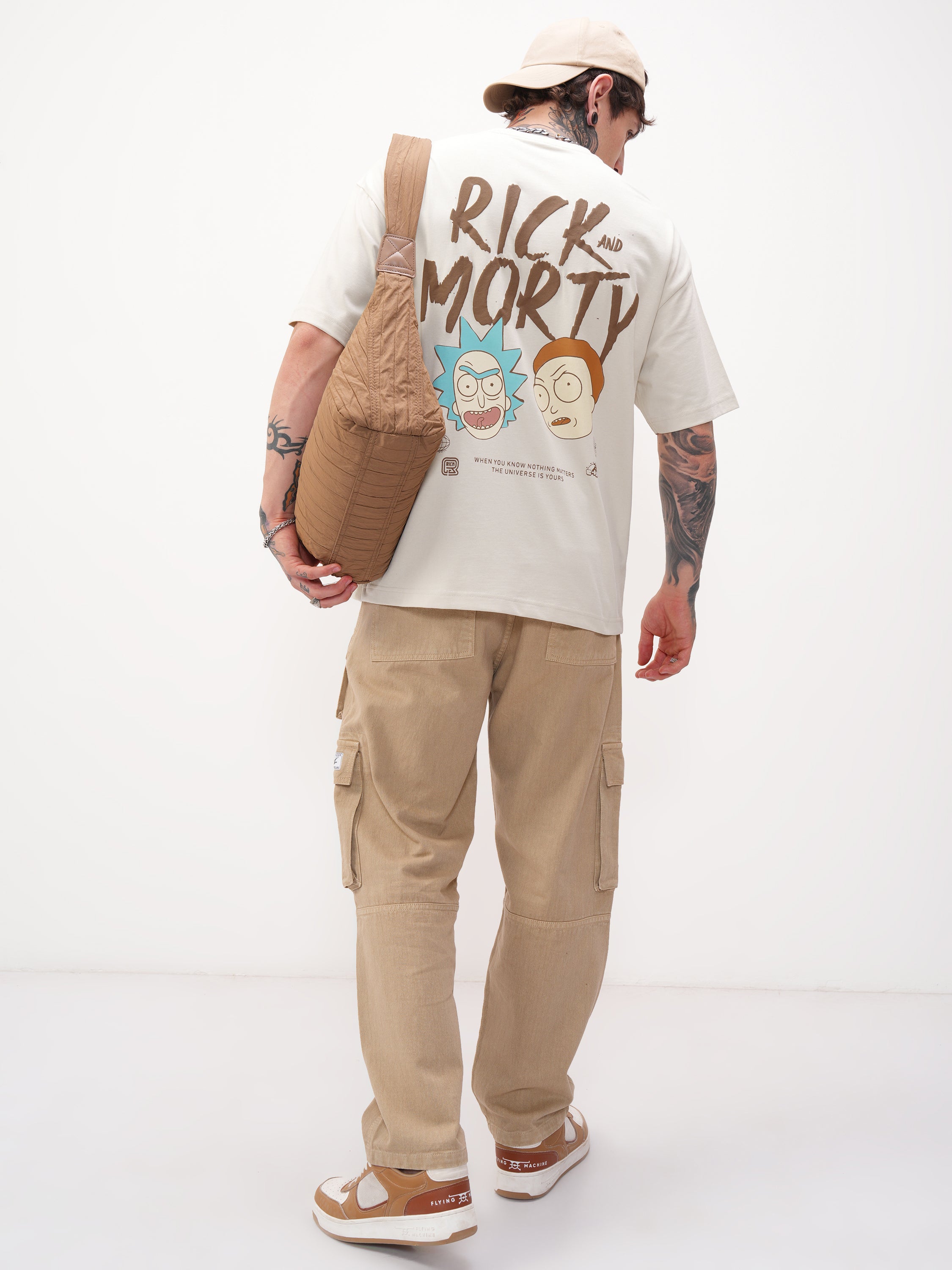 WB By Highlander Men Cream Rick And Morty Printed Round Neck Oversized Fit T-Shirt - Cream - Image 2