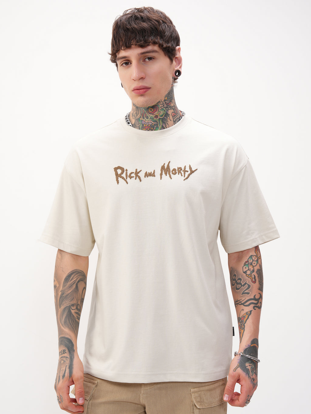 WB By Highlander Men Cream Rick And Morty Printed Round Neck Oversized Fit T-Shirt - Cream - Image 3