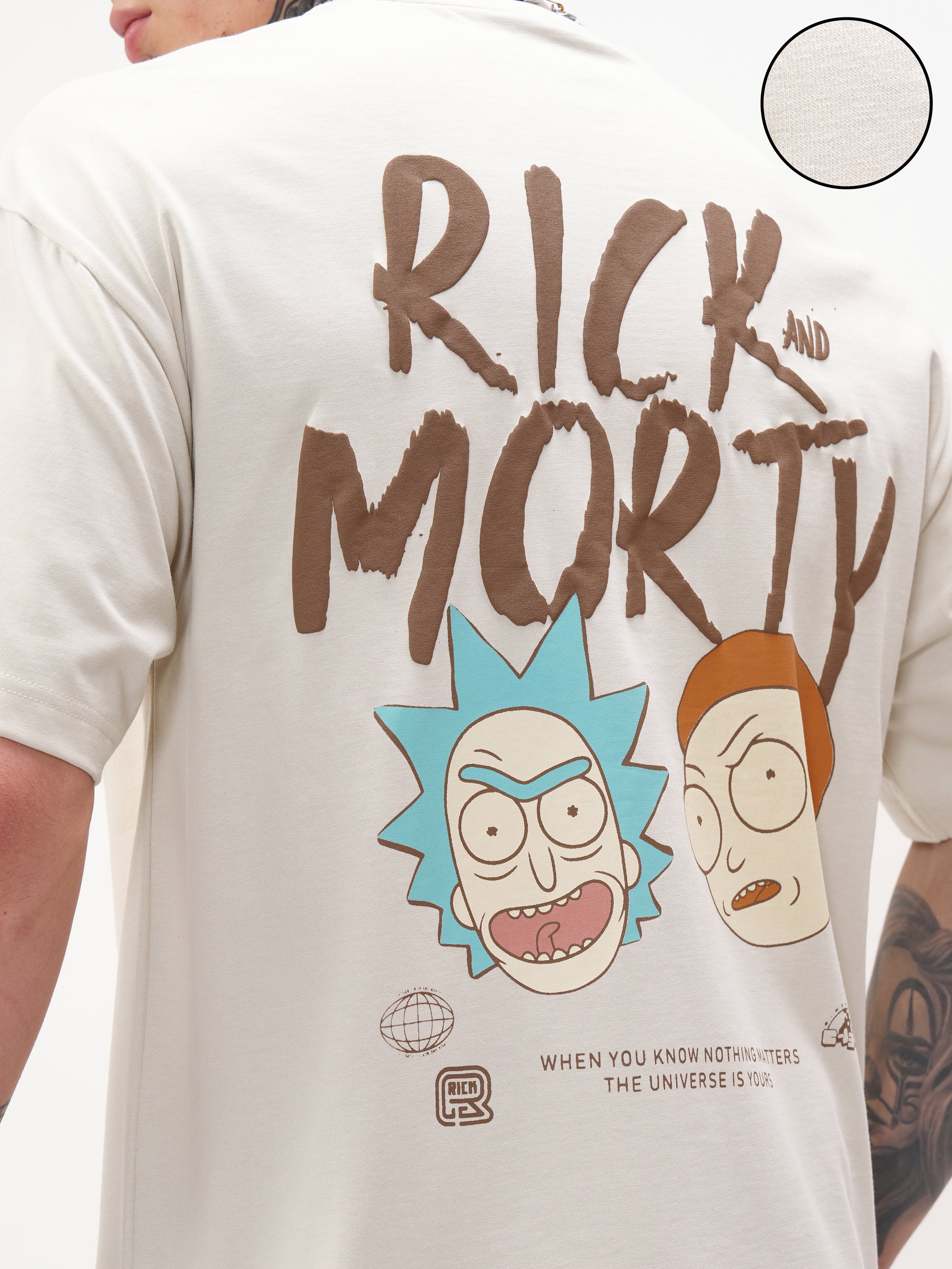 WB By Highlander Men Cream Rick And Morty Printed Round Neck Oversized Fit T-Shirt - Cream - Image 5