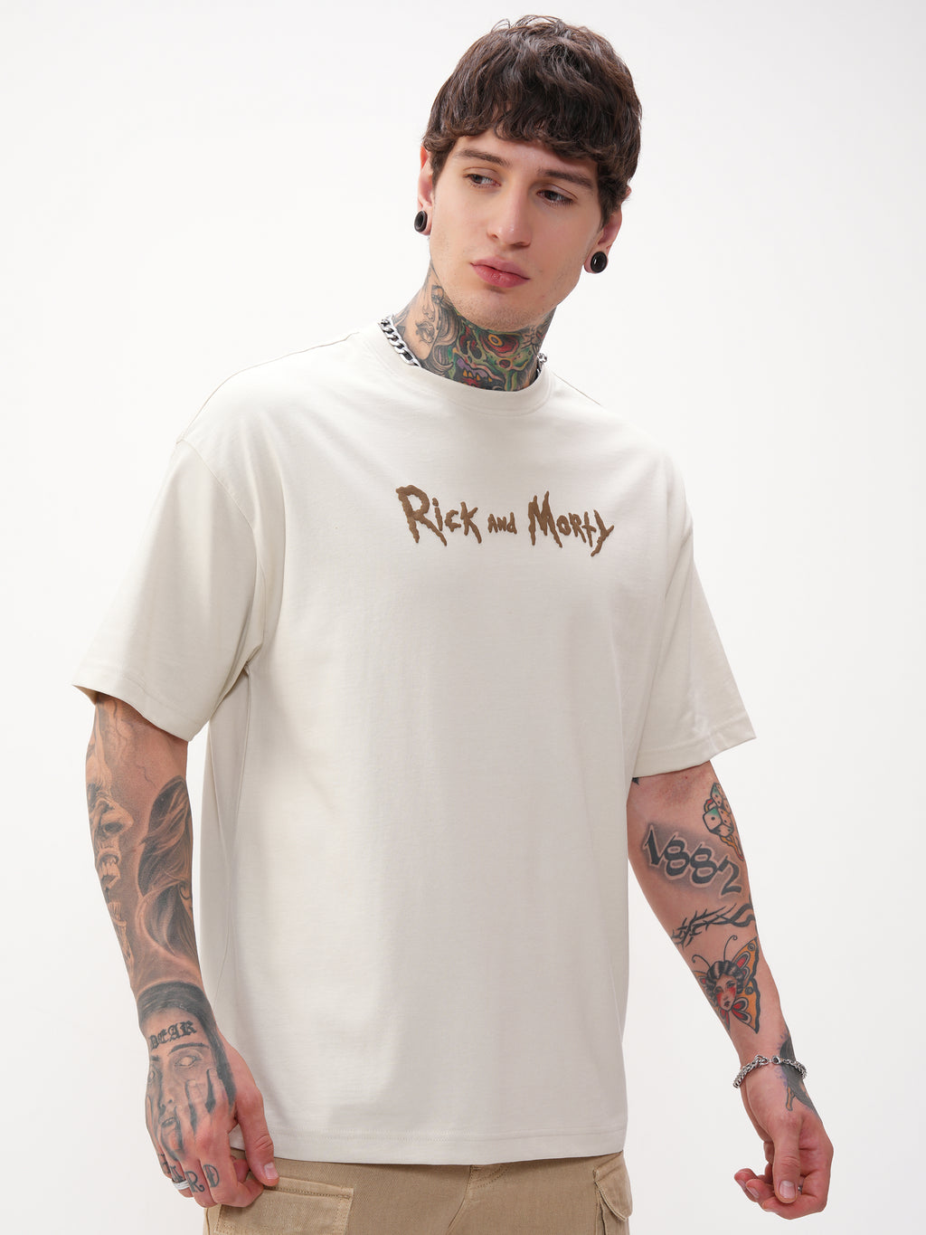 WB By Highlander Men Cream Rick And Morty Printed Round Neck Oversized Fit T-Shirt - Cream - Image 6